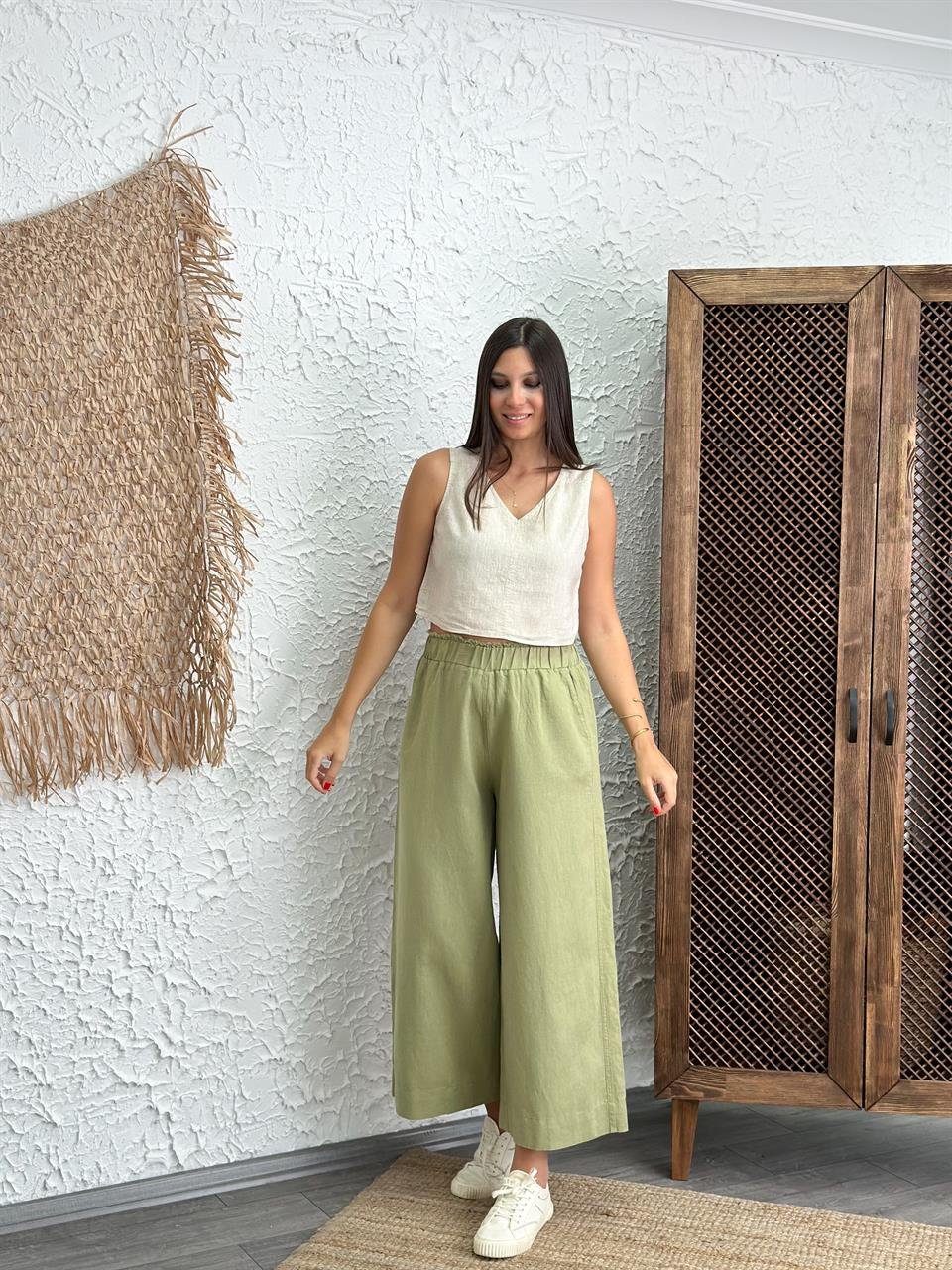 RİVA SAGE GREEN KETEN PANTOLON