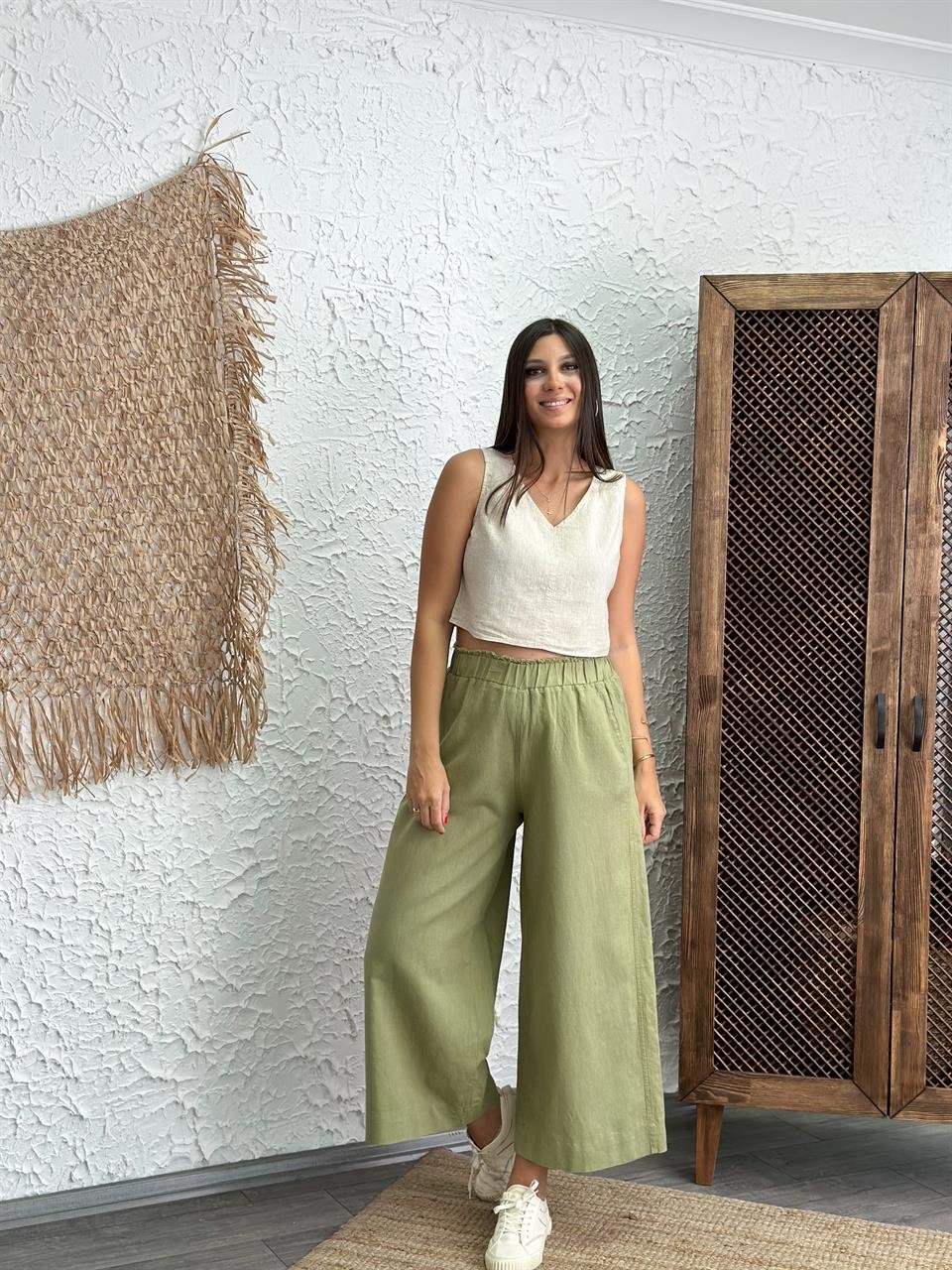 RİVA SAGE GREEN KETEN PANTOLON