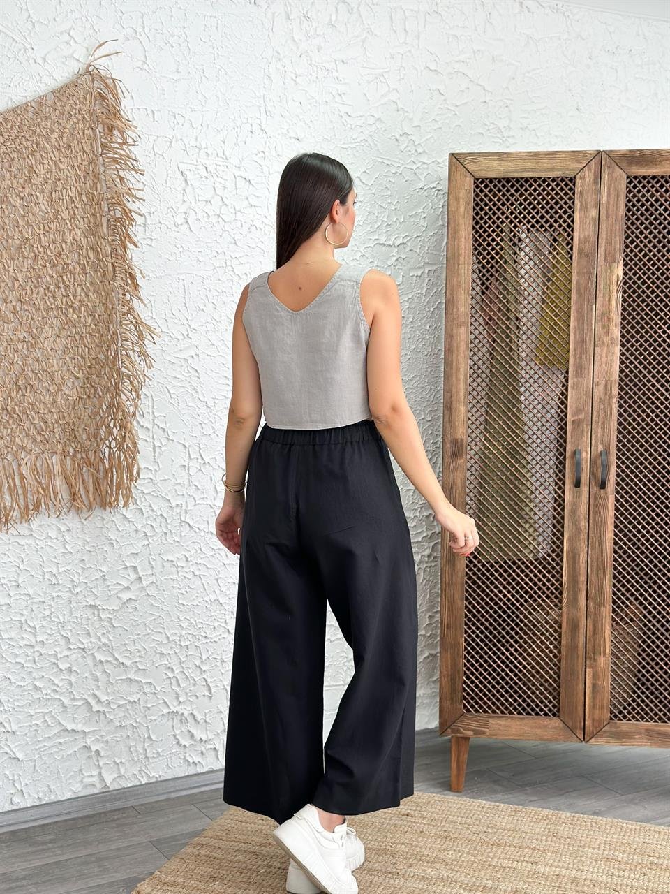 RİVA SİYAH KETEN PANTOLON