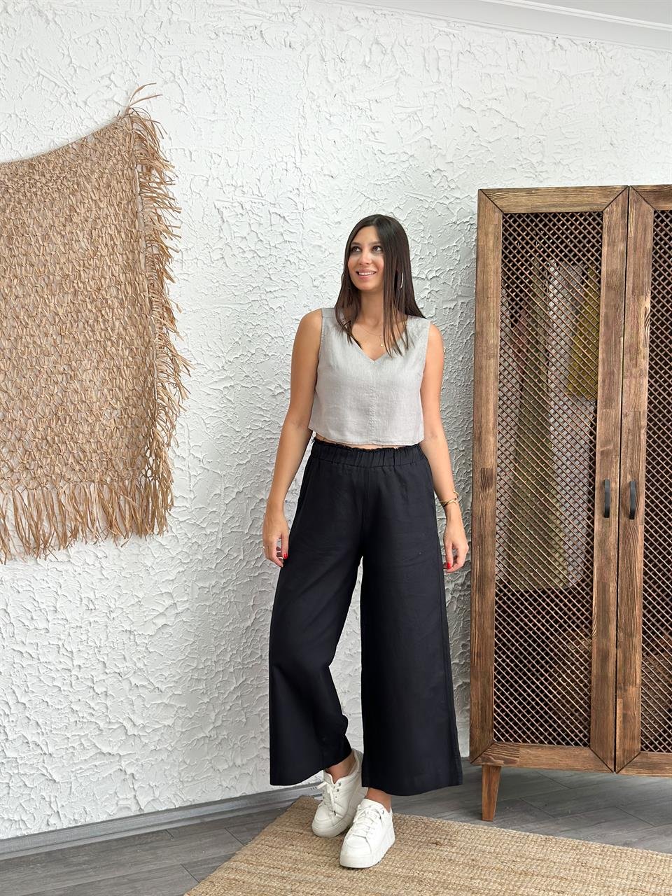 RİVA SİYAH KETEN PANTOLON