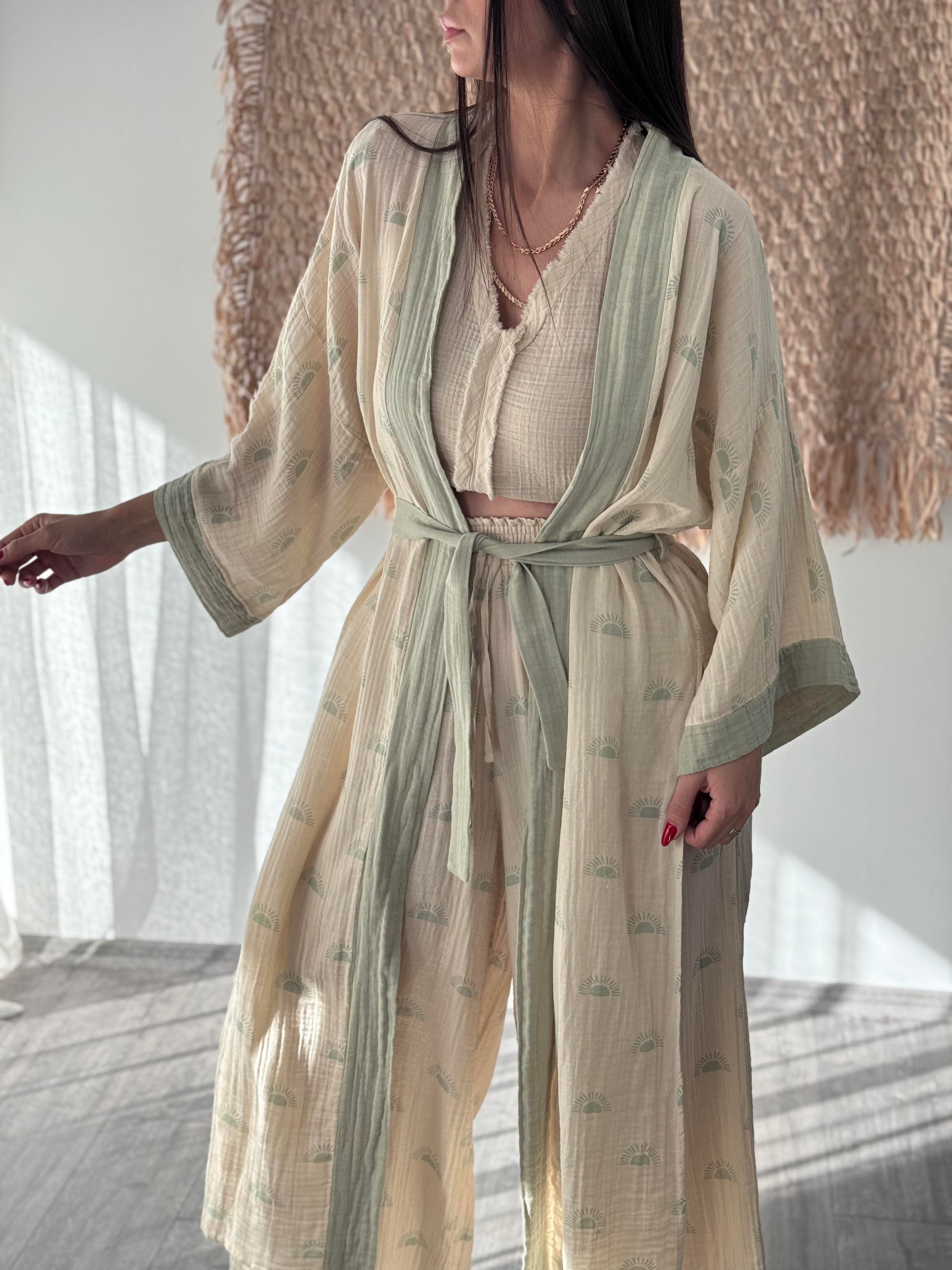 ROCİDA DESENLİ BEJ KAFTAN