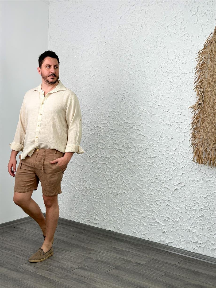 RODOS BEJ MÜSLİN ERKEK GÖMLEK