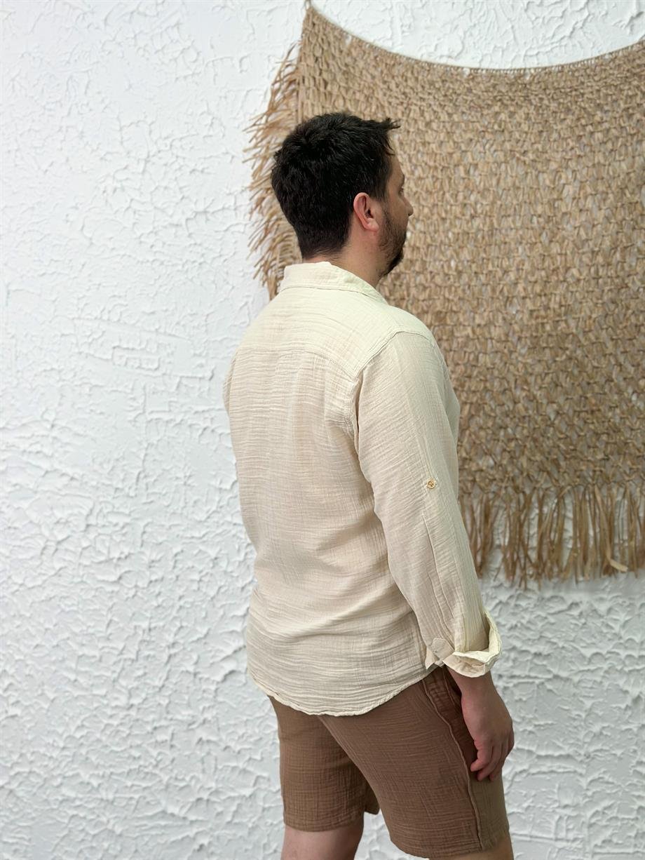 RODOS BEJ MÜSLİN ERKEK GÖMLEK