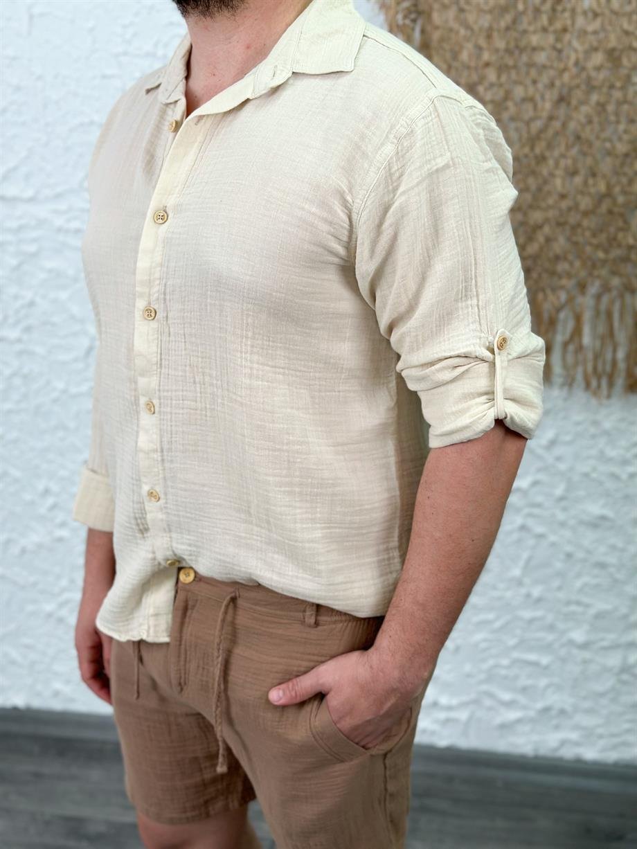 RODOS BEJ MÜSLİN ERKEK GÖMLEK