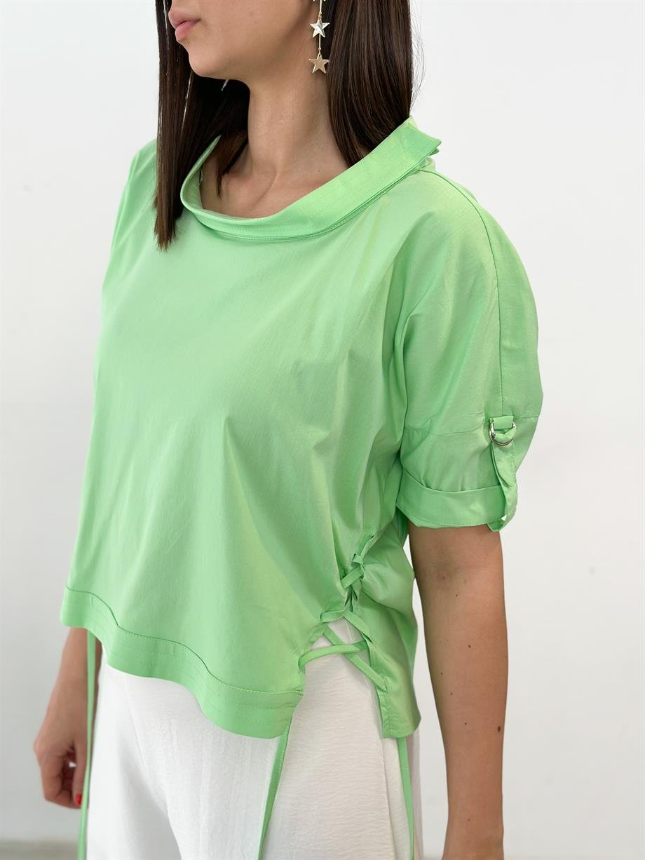 ROE İP DETAYLI NEON YEŞİL BLUZ