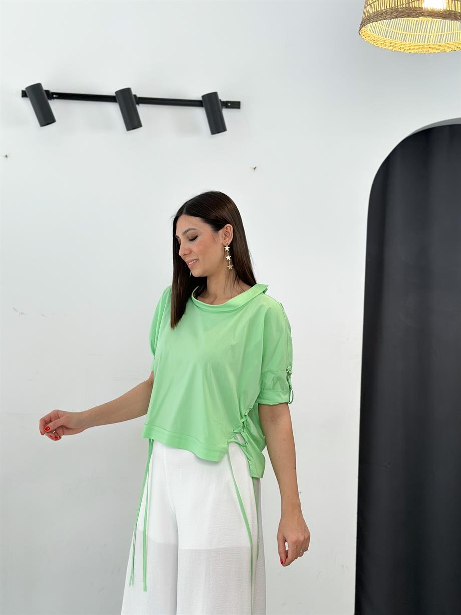 ROE İP DETAYLI NEON YEŞİL BLUZ