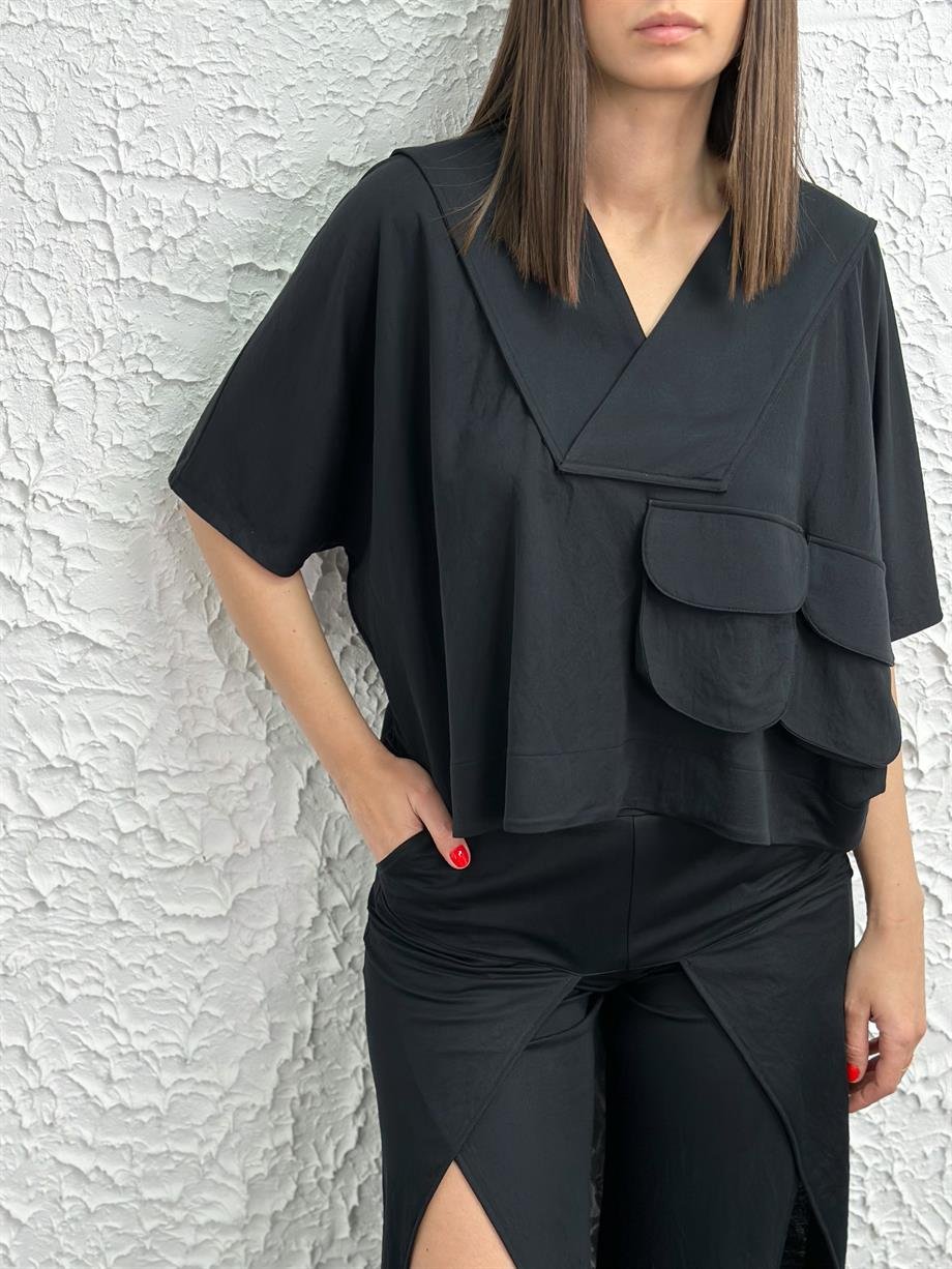 SAN POLO V YAKA SİYAH BLUZ