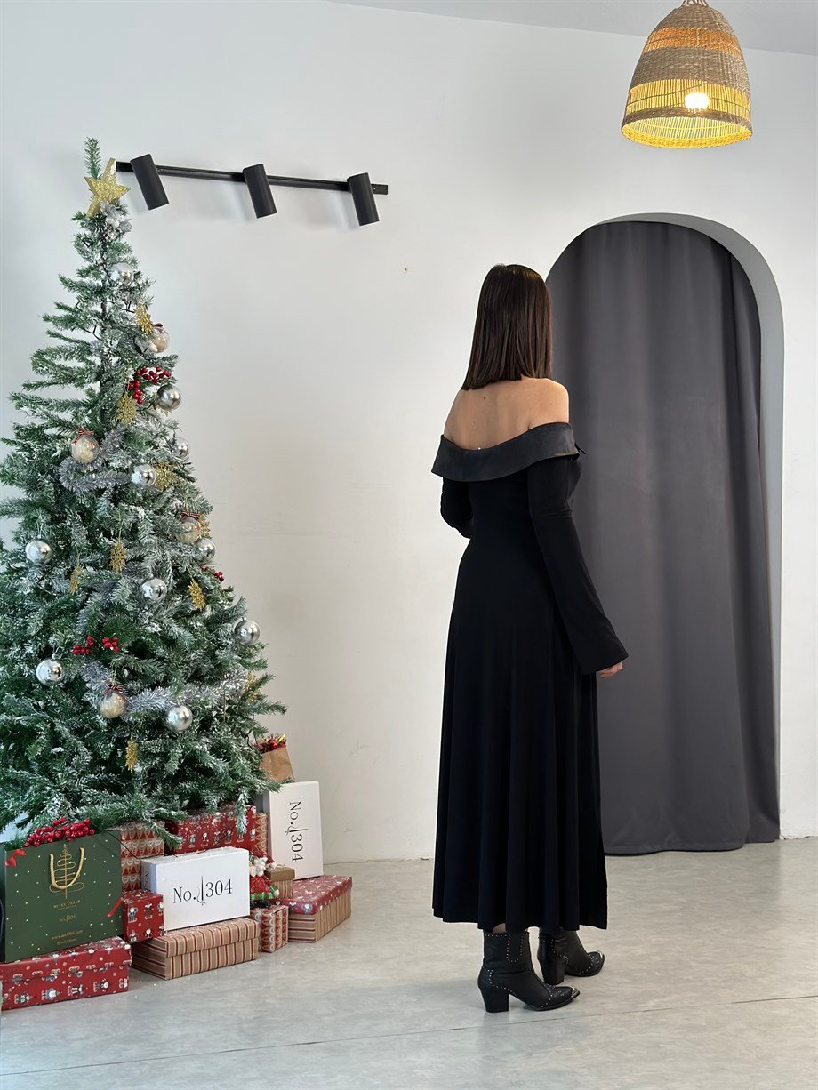 SANTA SİYAH TASARIM ELBİSE