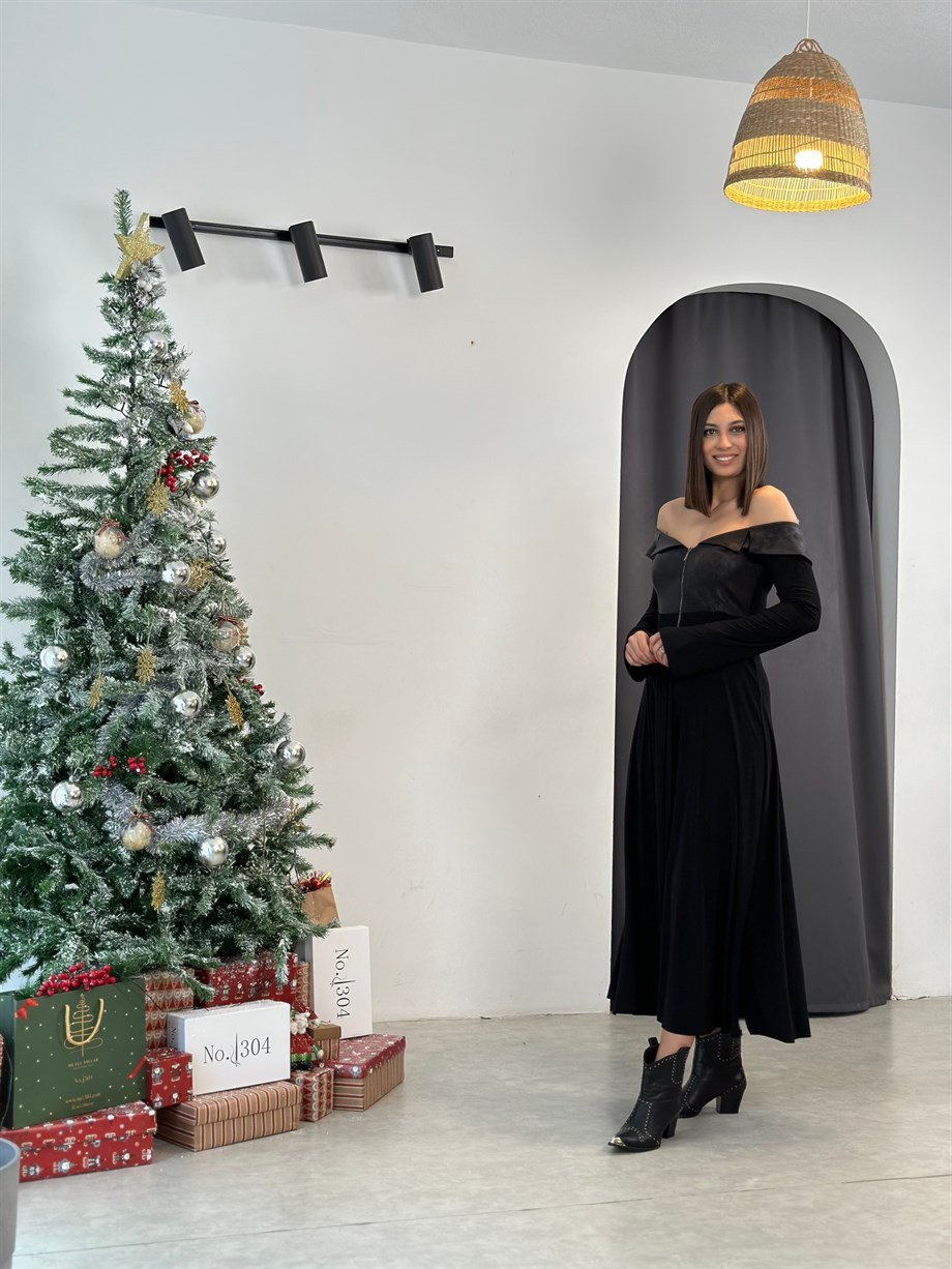 SANTA SİYAH TASARIM ELBİSE