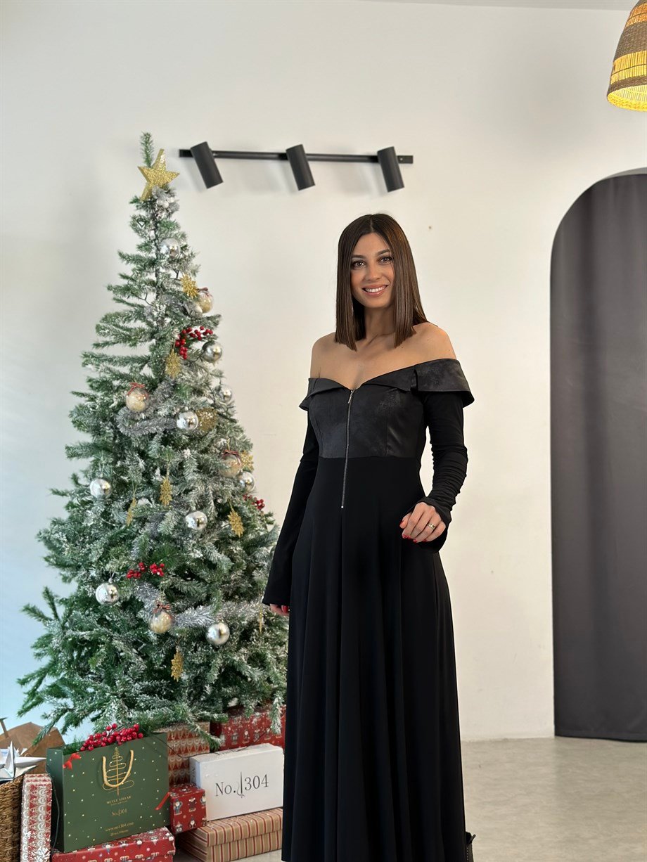 SANTA SİYAH TASARIM ELBİSE