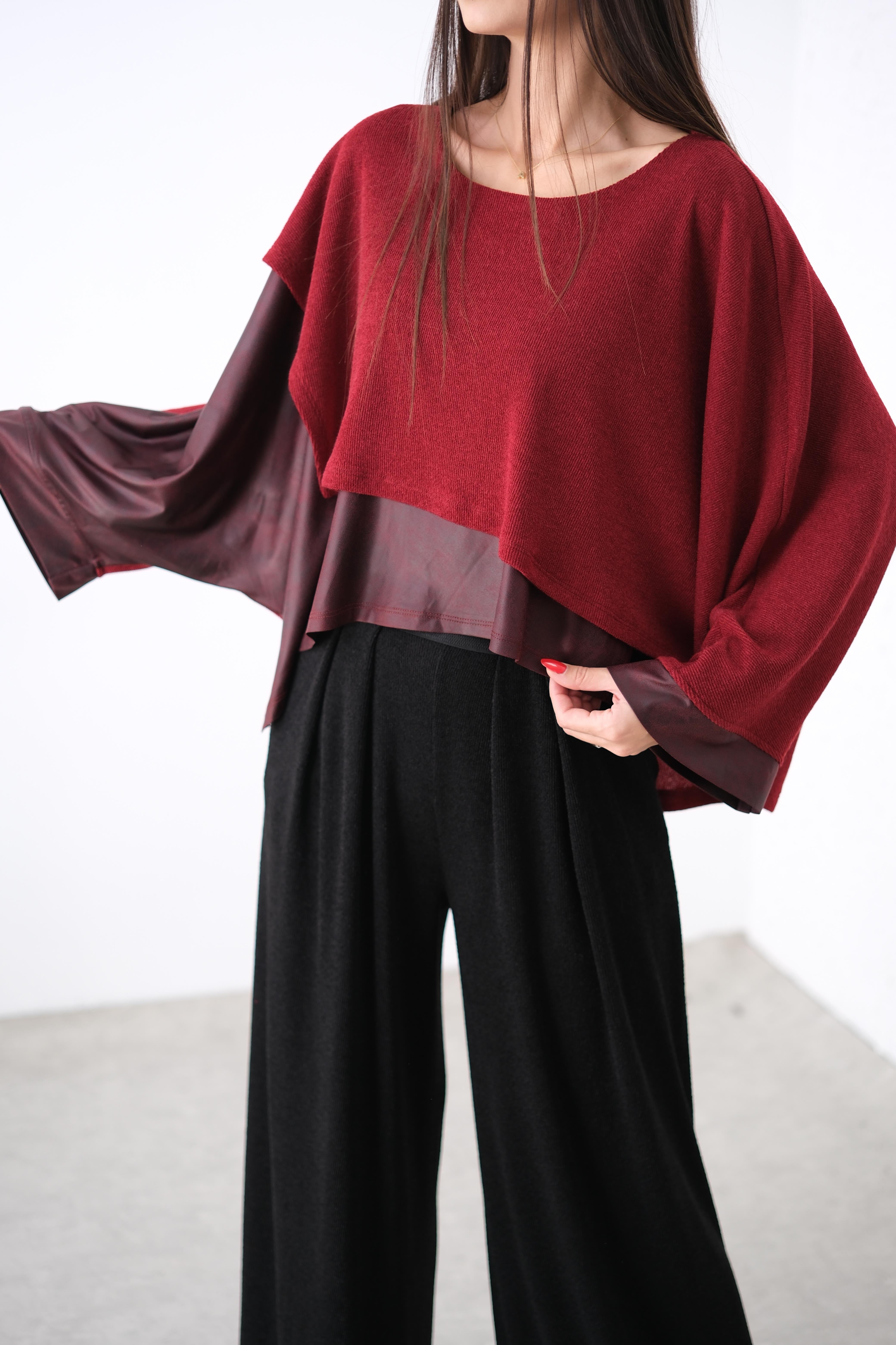 SARA DERİLİ BORDO TRİKO BLUZ