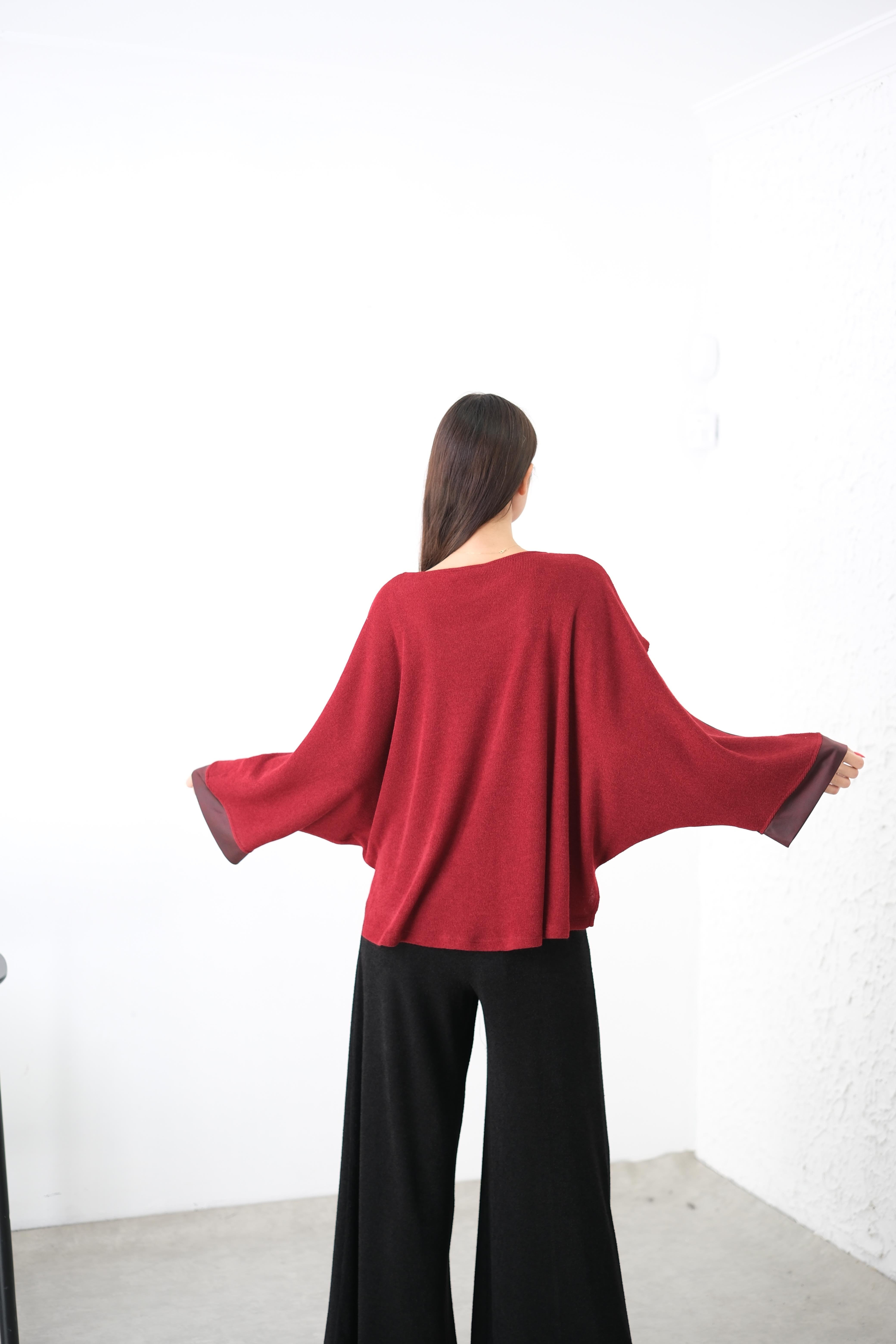 SARA DERİLİ BORDO TRİKO BLUZ