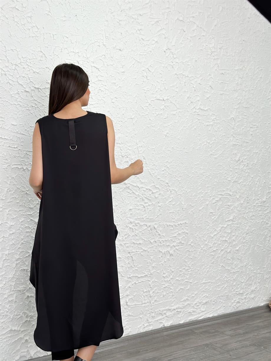 SATEEN SİYAH TASARIM BLUZ