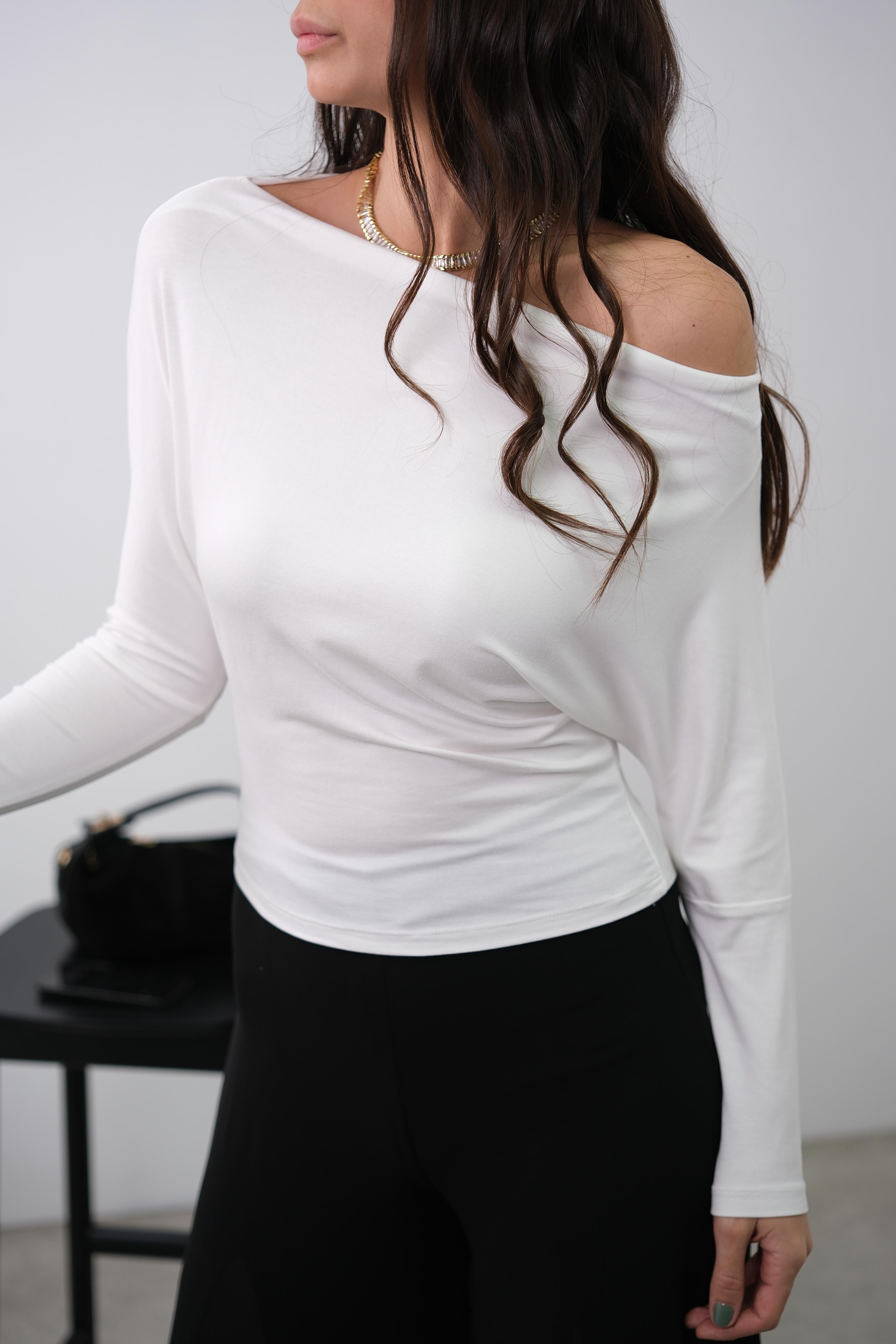 SENLY TEK OMUZ BEYAZ BLUZ