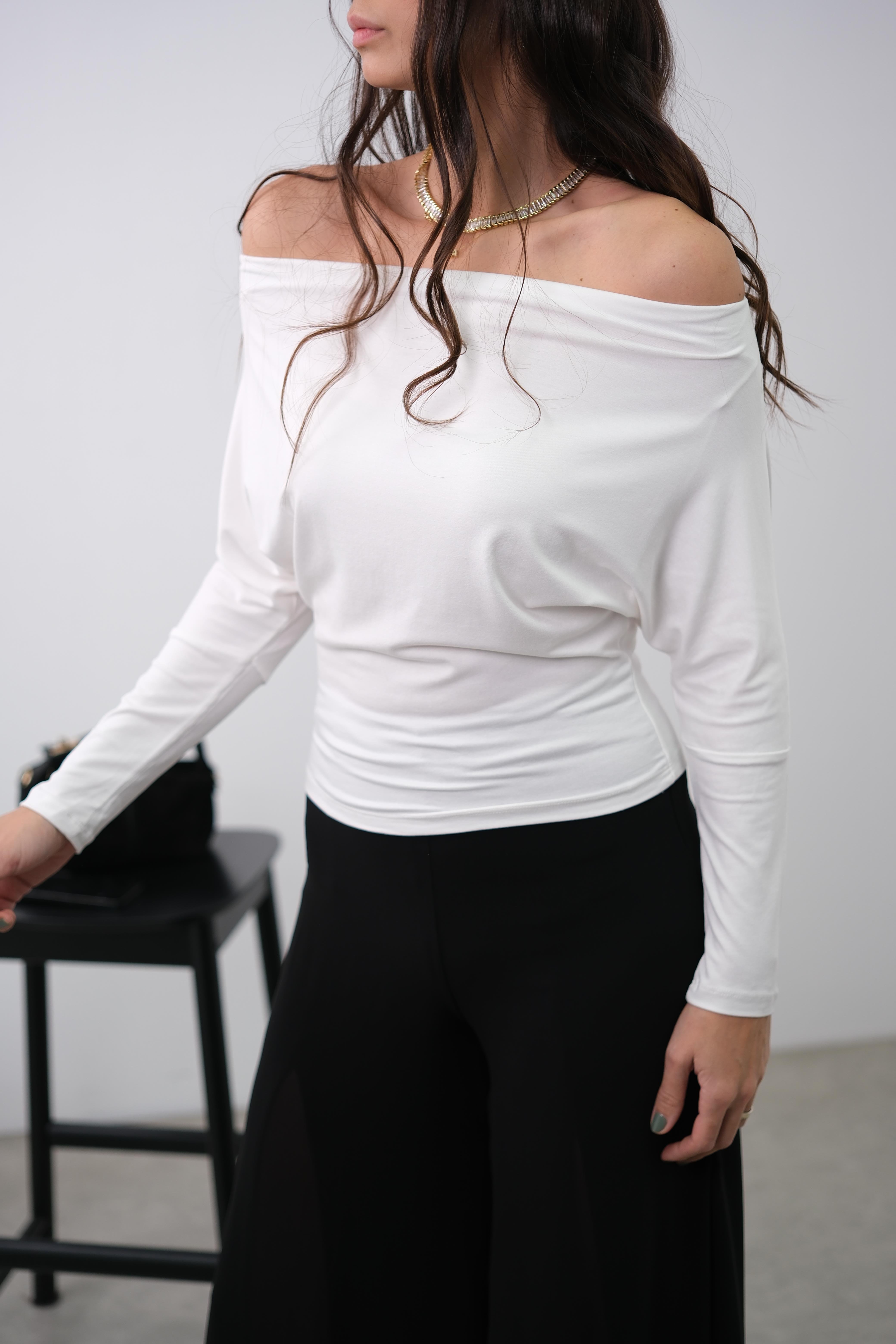 SENLY TEK OMUZ BEYAZ BLUZ