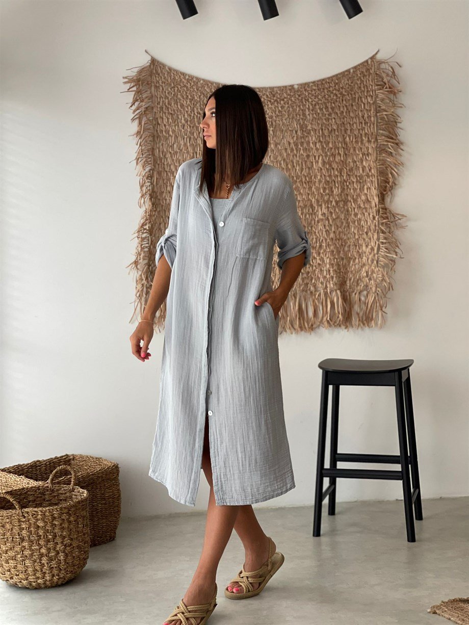 SUYETO GRİ  KAFTAN ELBİSE