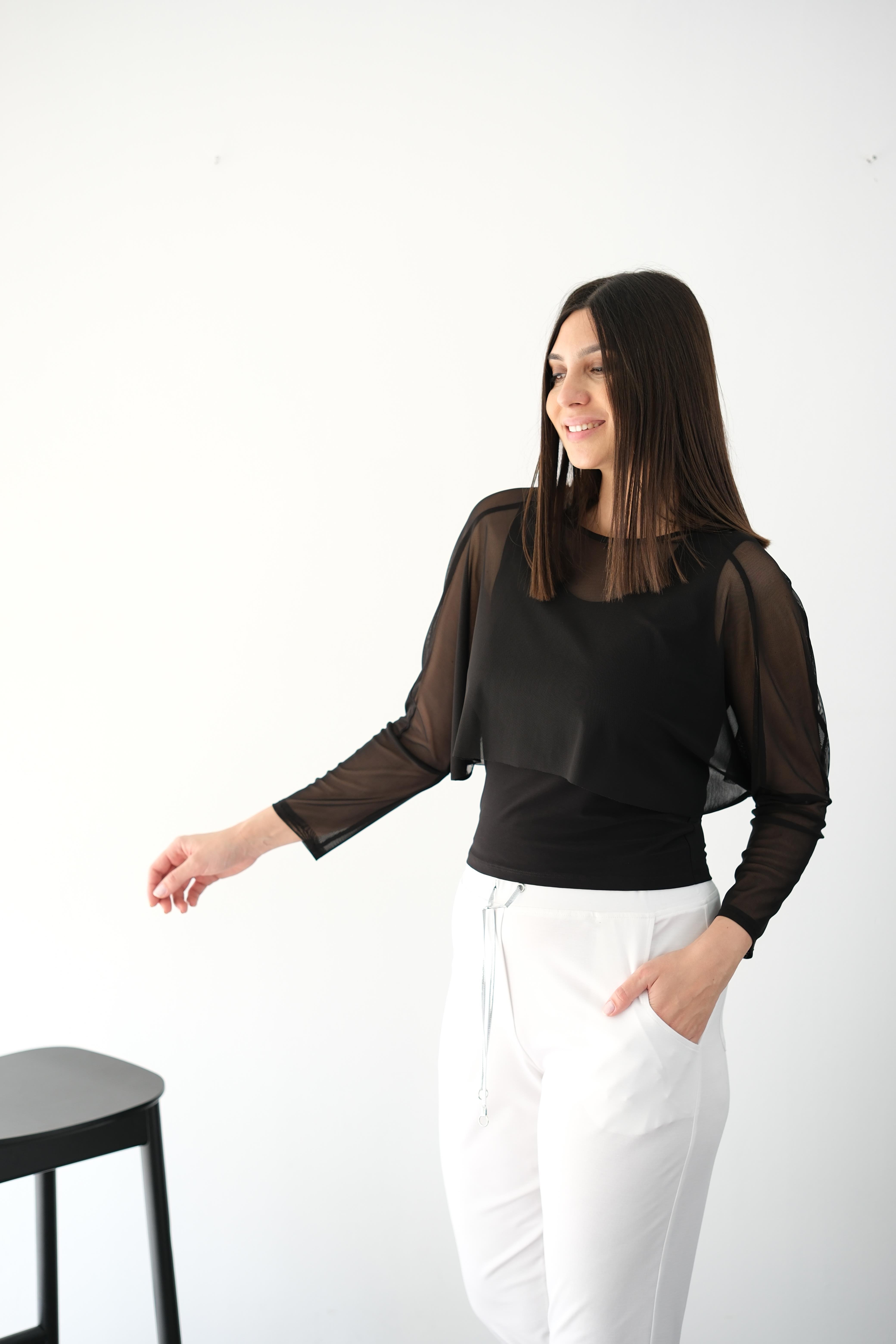 TALSE SİYAH TÜL 2Lİ BLUZ
