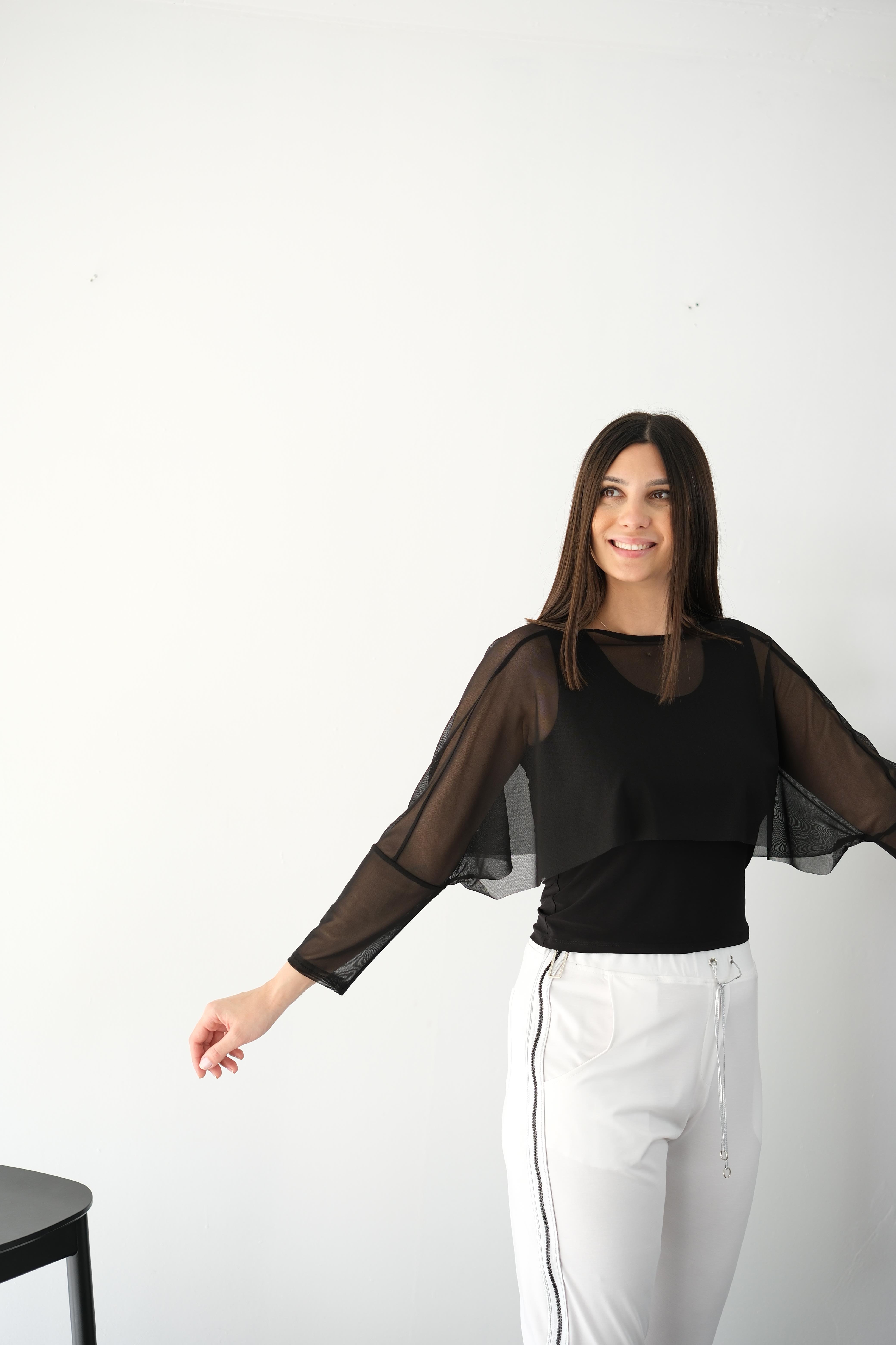 TALSE SİYAH TÜL 2Lİ BLUZ