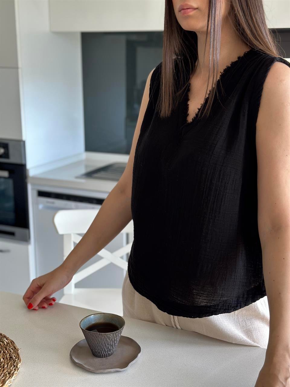 TARO SİYAH MÜSLİN BLUZ