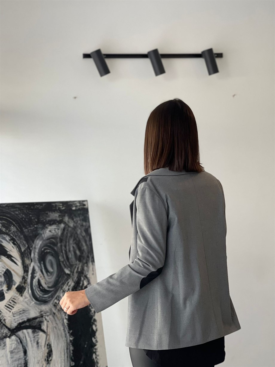 TAYLOR GRİ DERİ DETAYLI BLAZER