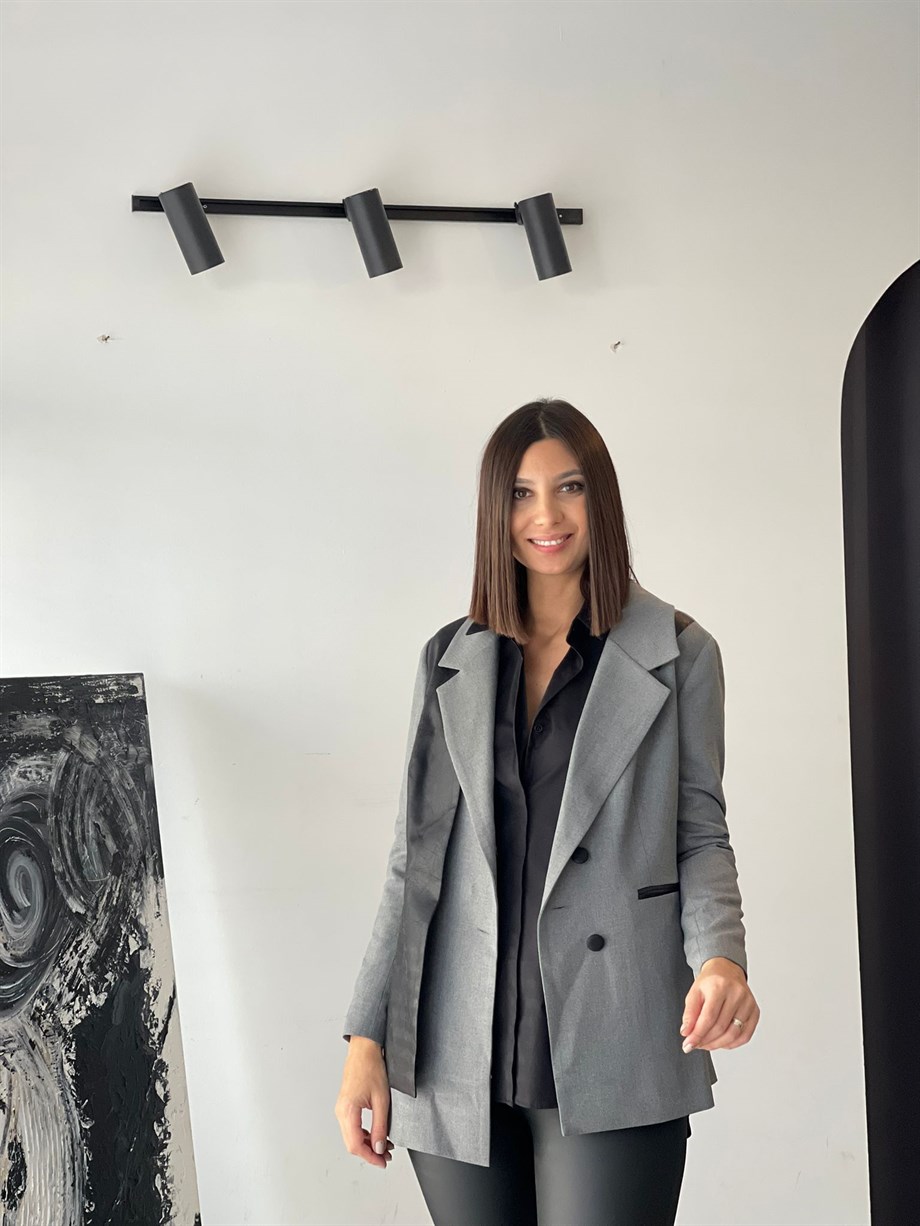 TAYLOR GRİ DERİ DETAYLI BLAZER