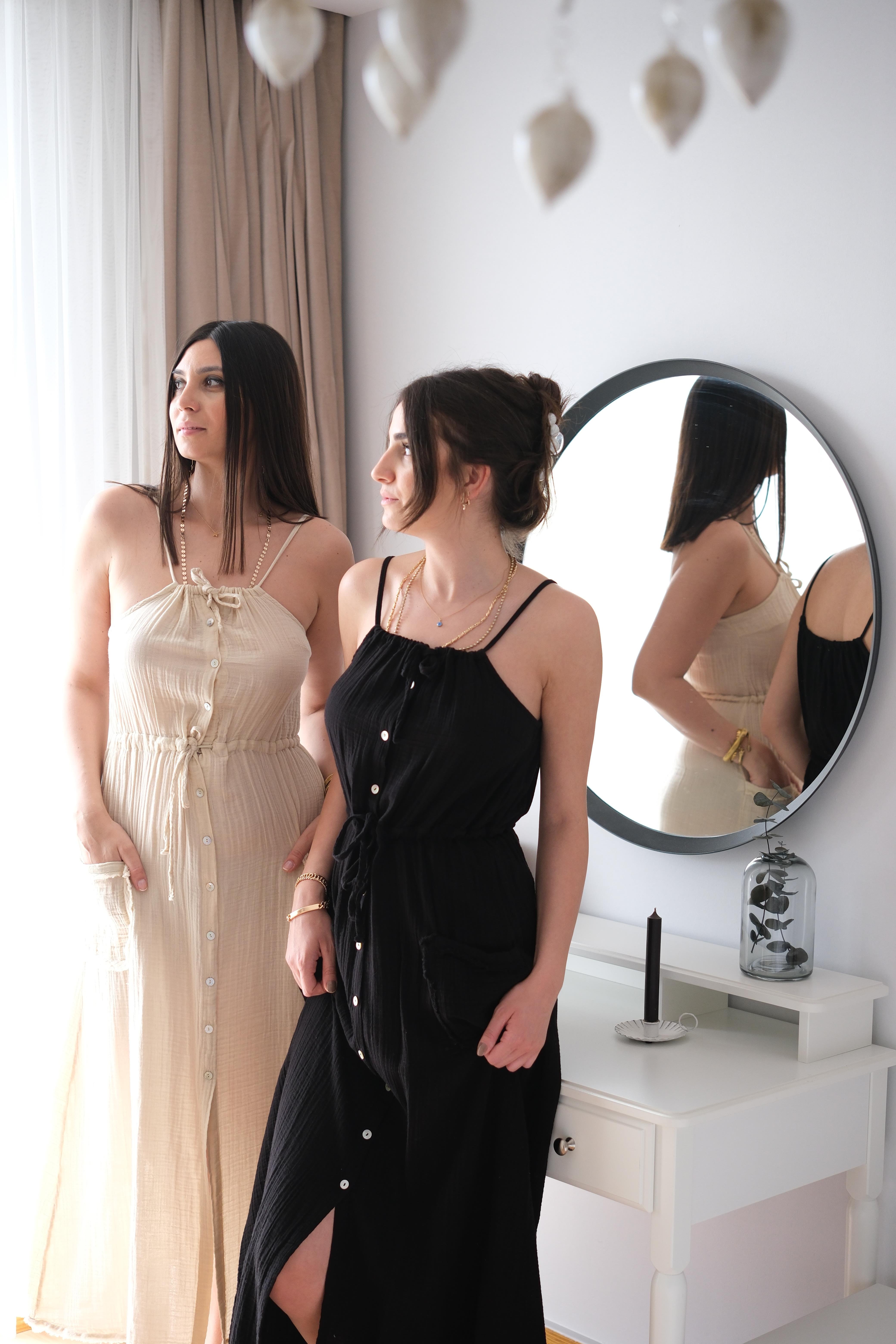TELİSA DÜĞMELİ BEJ ELBİSE
