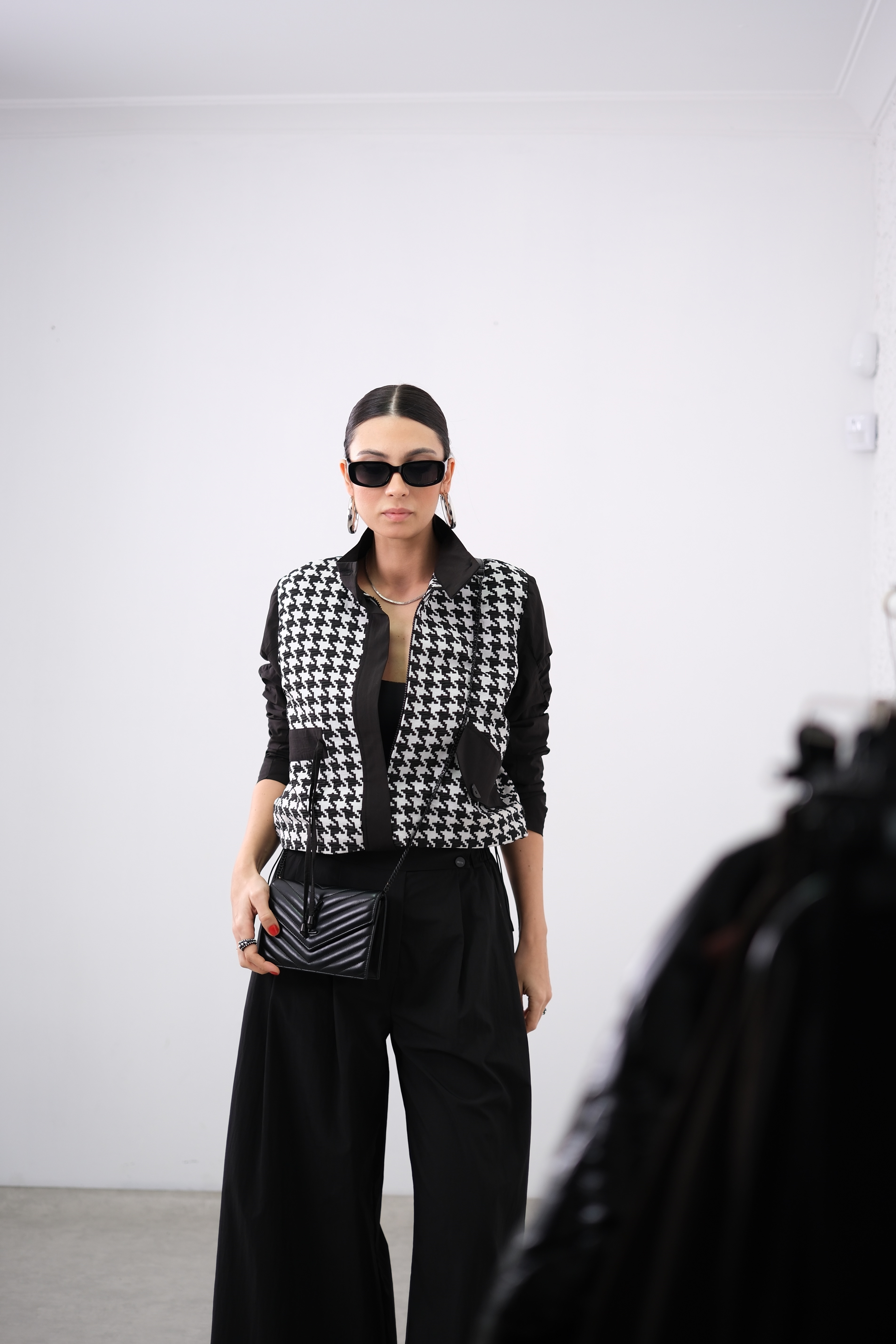 TİME KAZAYAĞI DESENLİ SİYAH CEKET