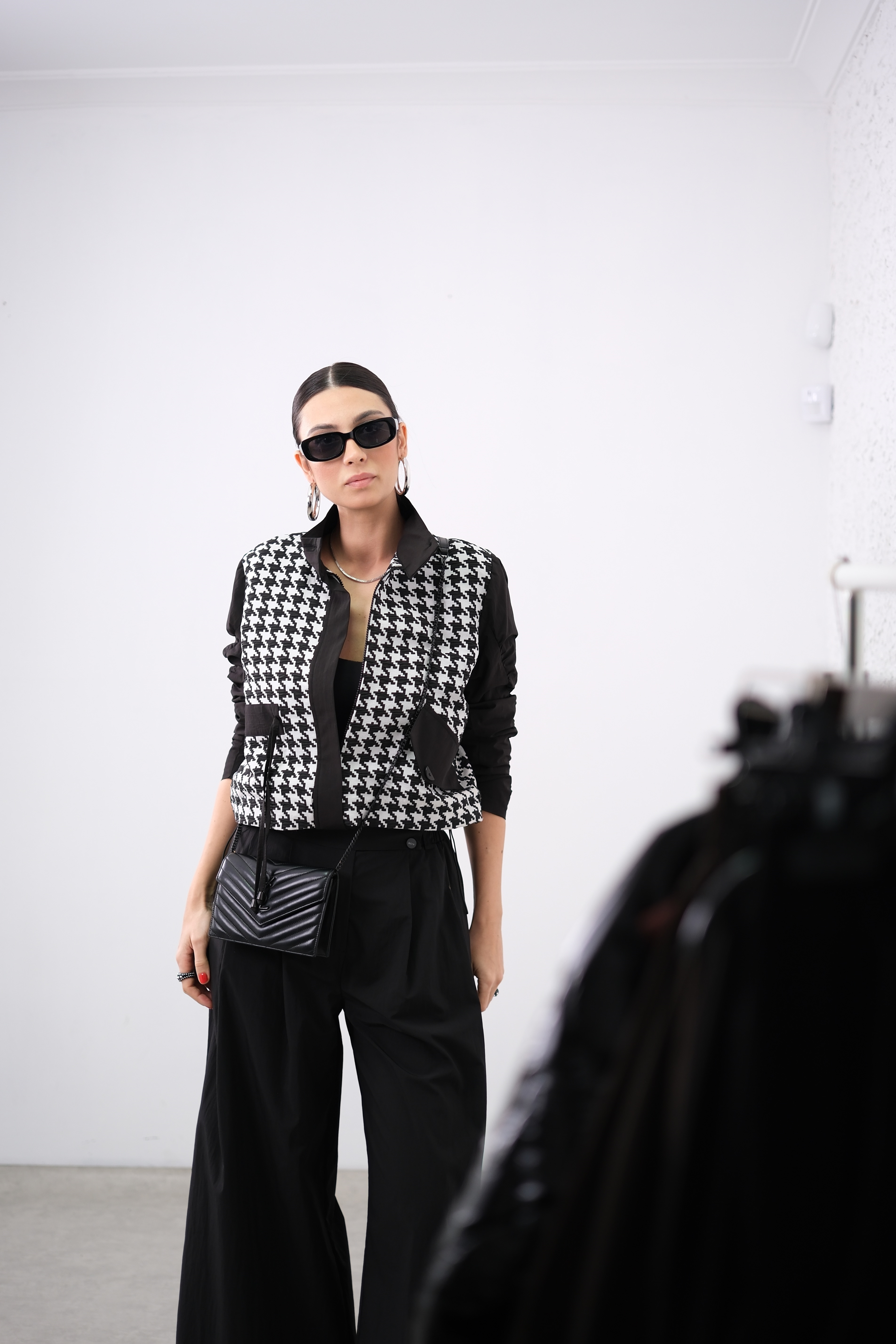 TİME KAZAYAĞI DESENLİ SİYAH CEKET