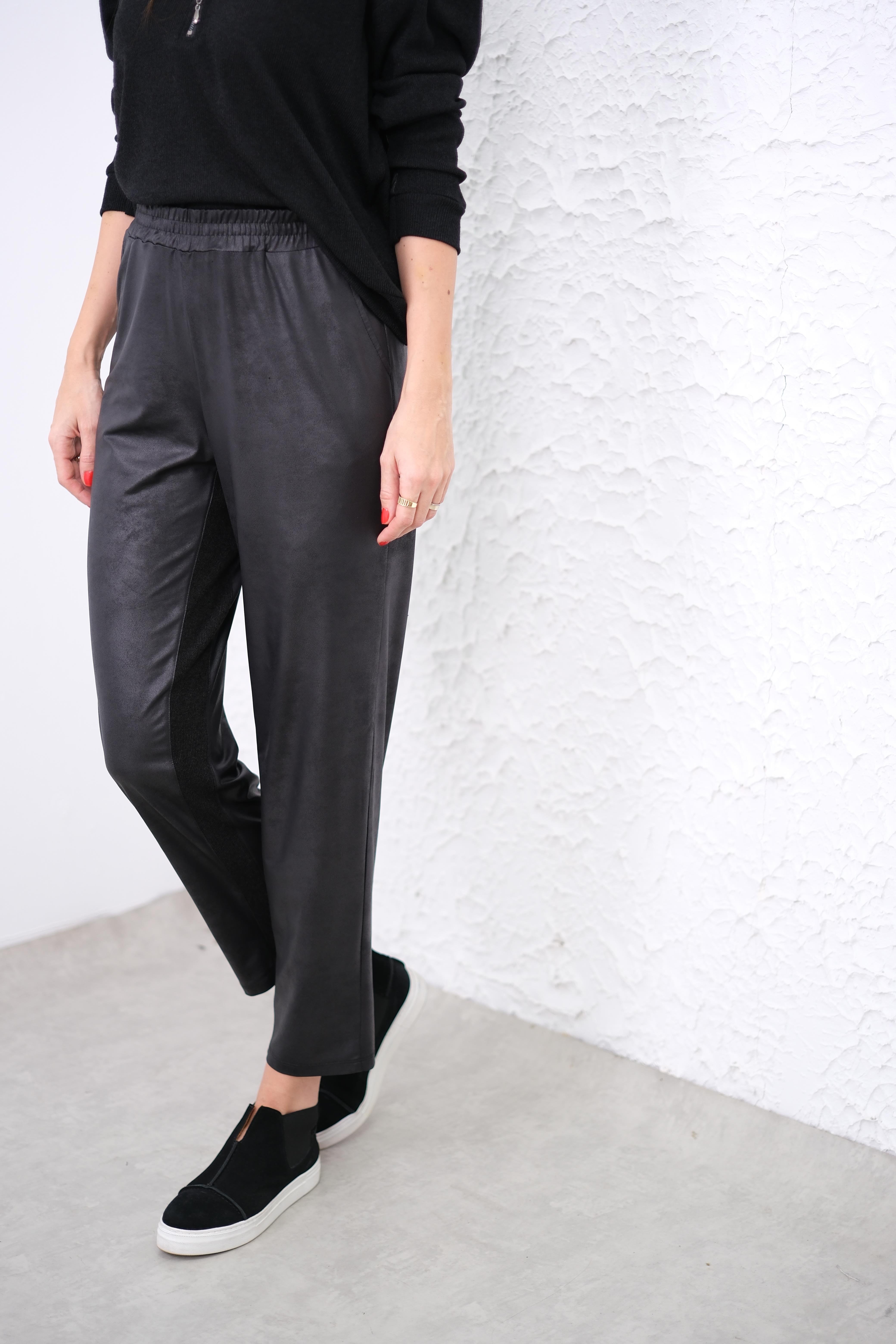 TONE TRİKO DETAYLI DERİ PANTOLON