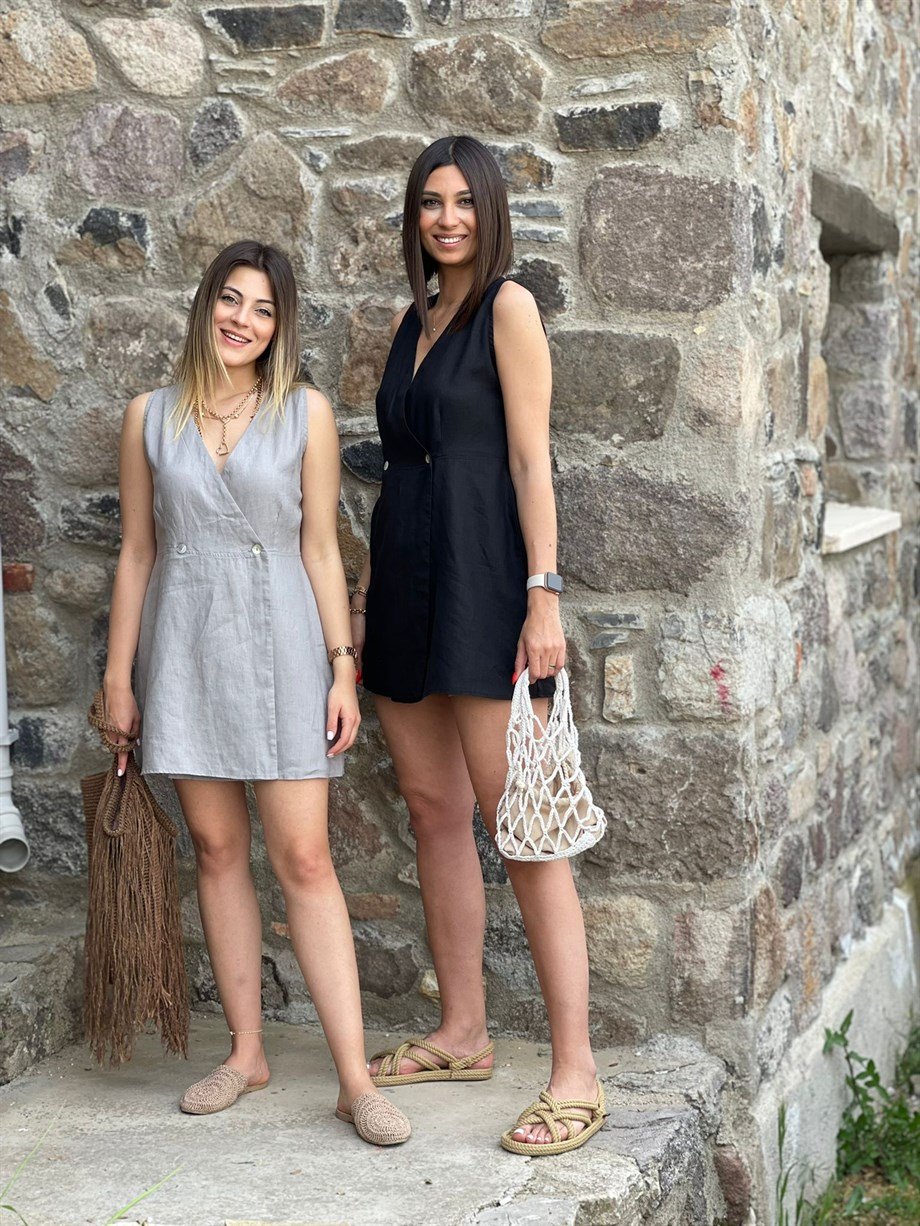 TORİNA SİYAH KETEN ELBİSE