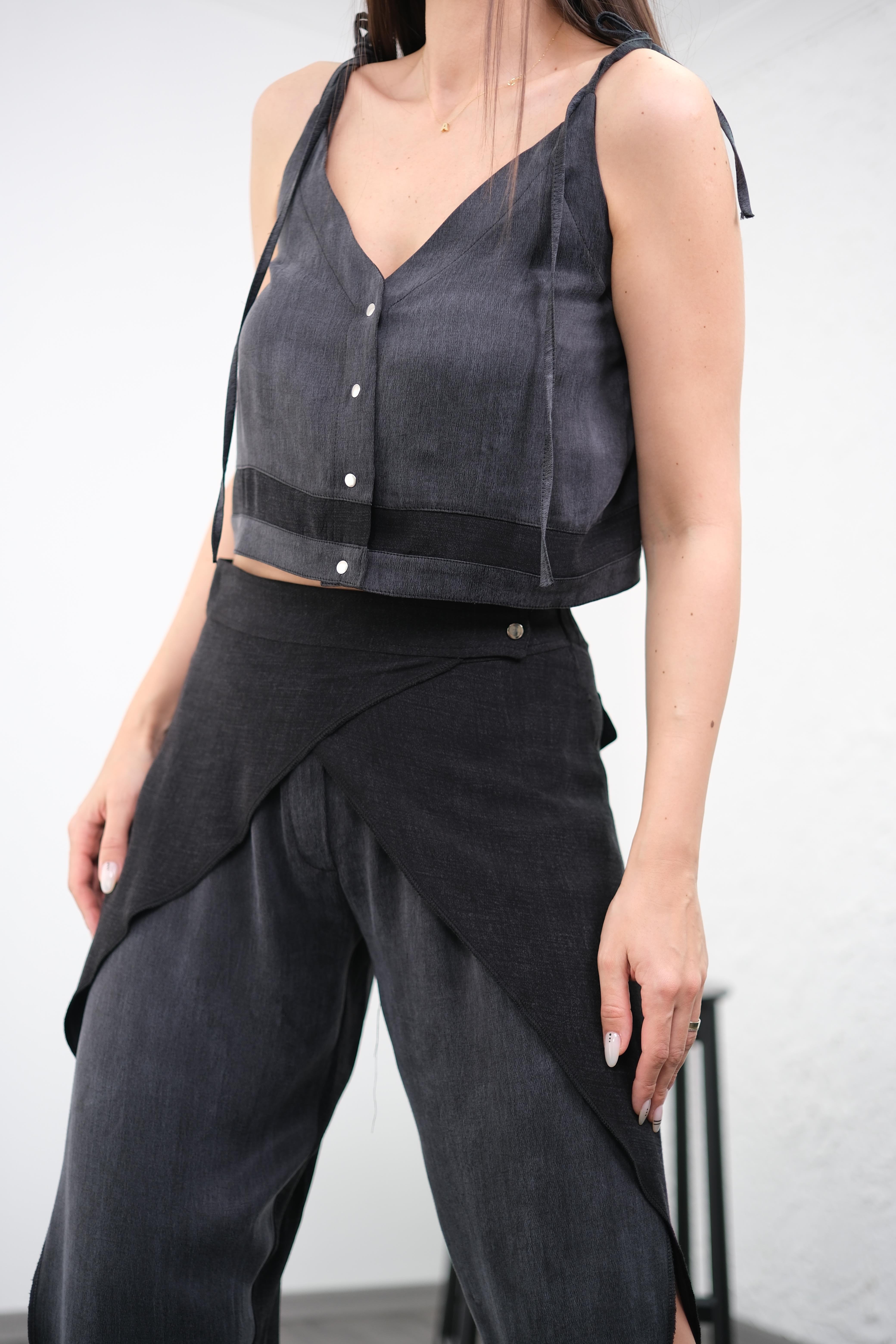 TUNİ ANTRASİT OMUZ BAĞLAMALI BLUZ