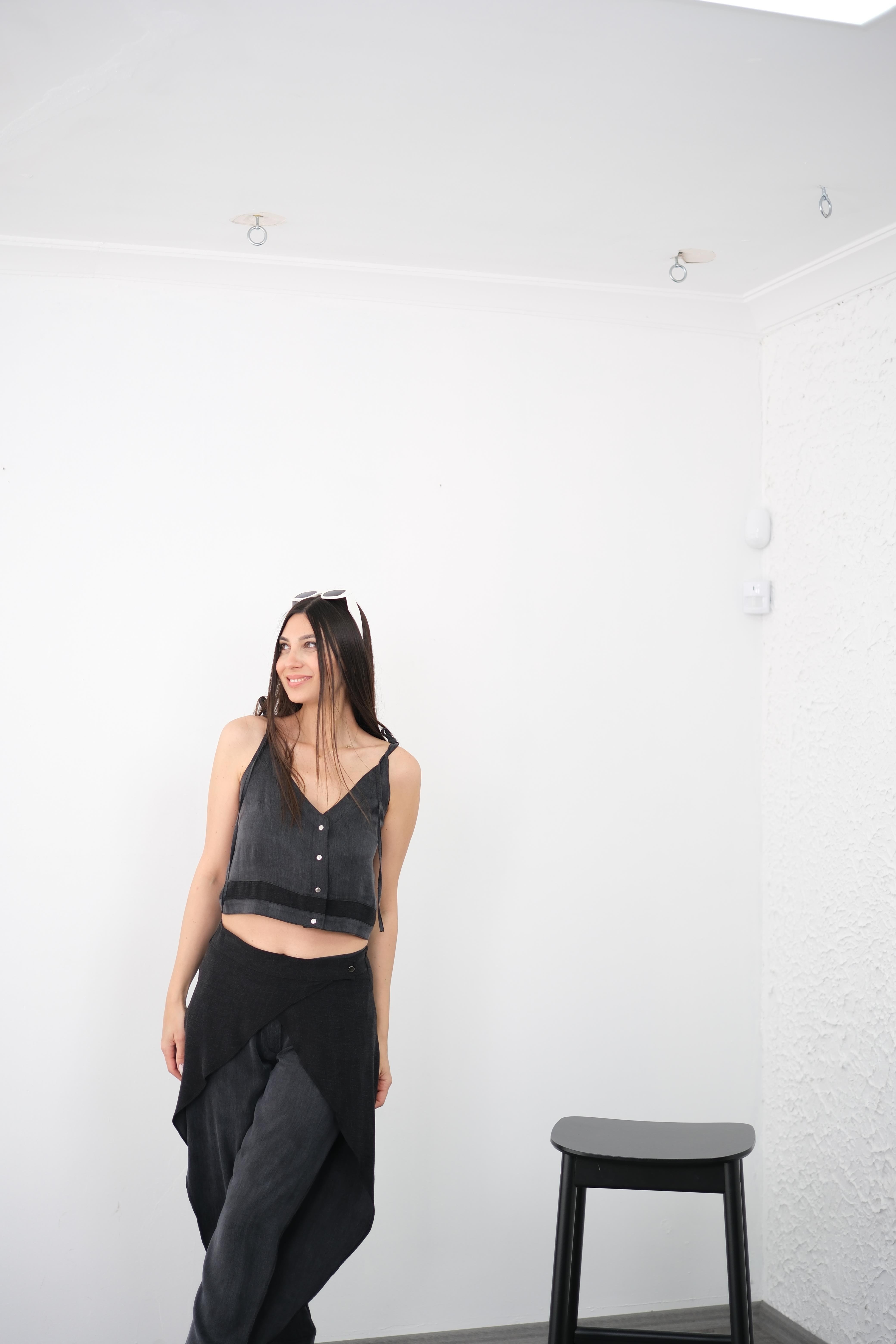 TUNİ ANTRASİT OMUZ BAĞLAMALI BLUZ