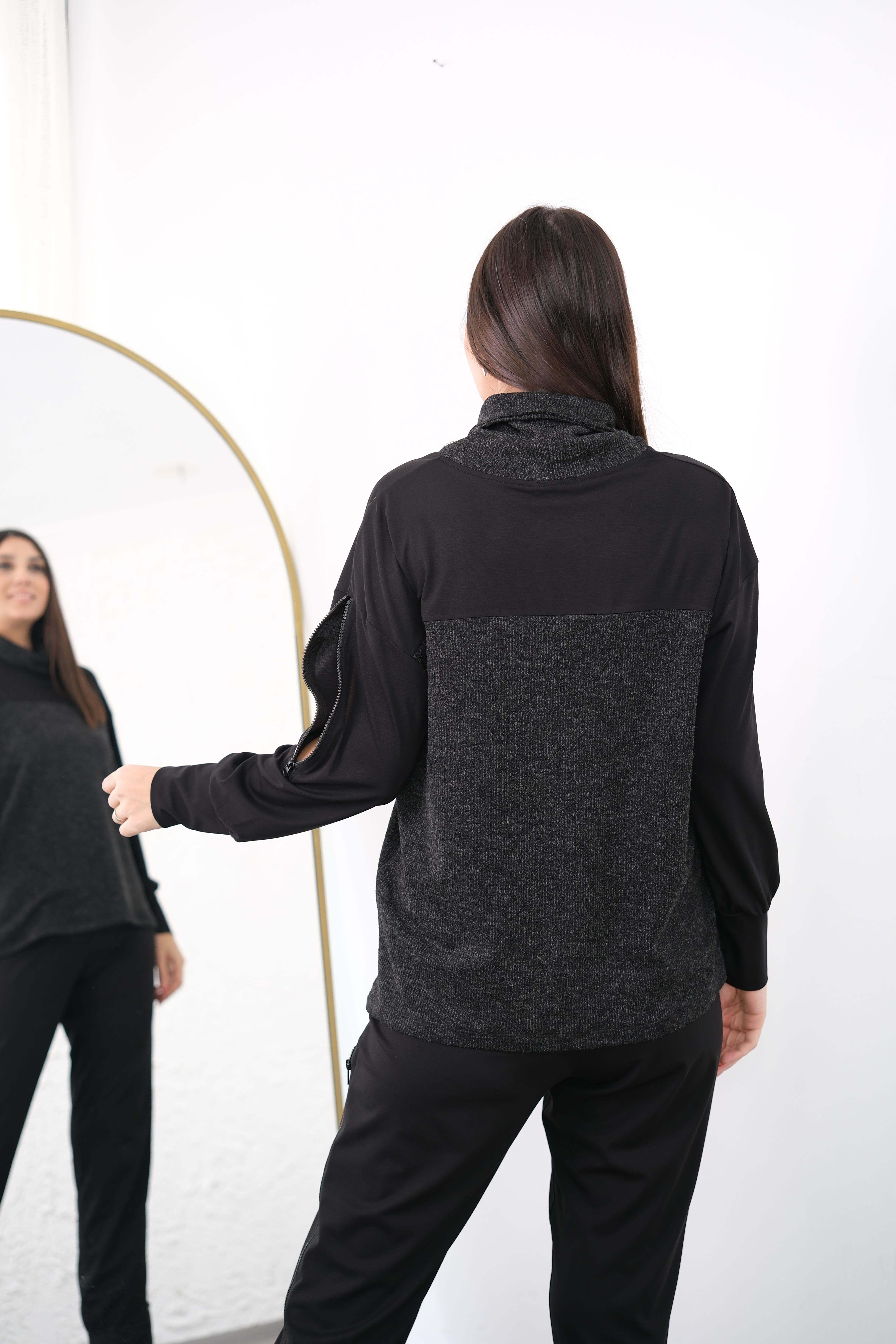 TWEED TRİKO DETAYLI TASARIM BLUZ