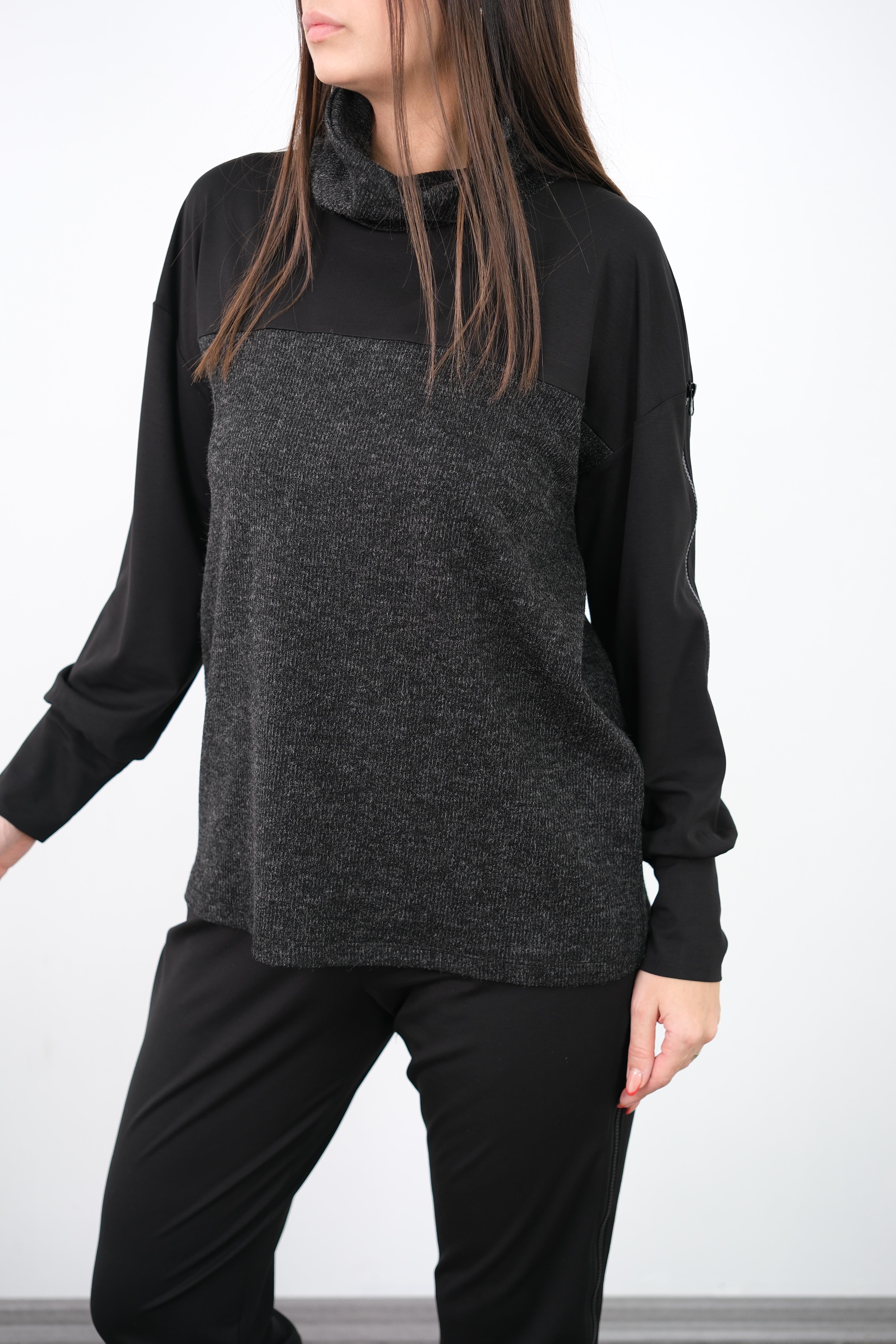 TWEED TRİKO DETAYLI TASARIM BLUZ