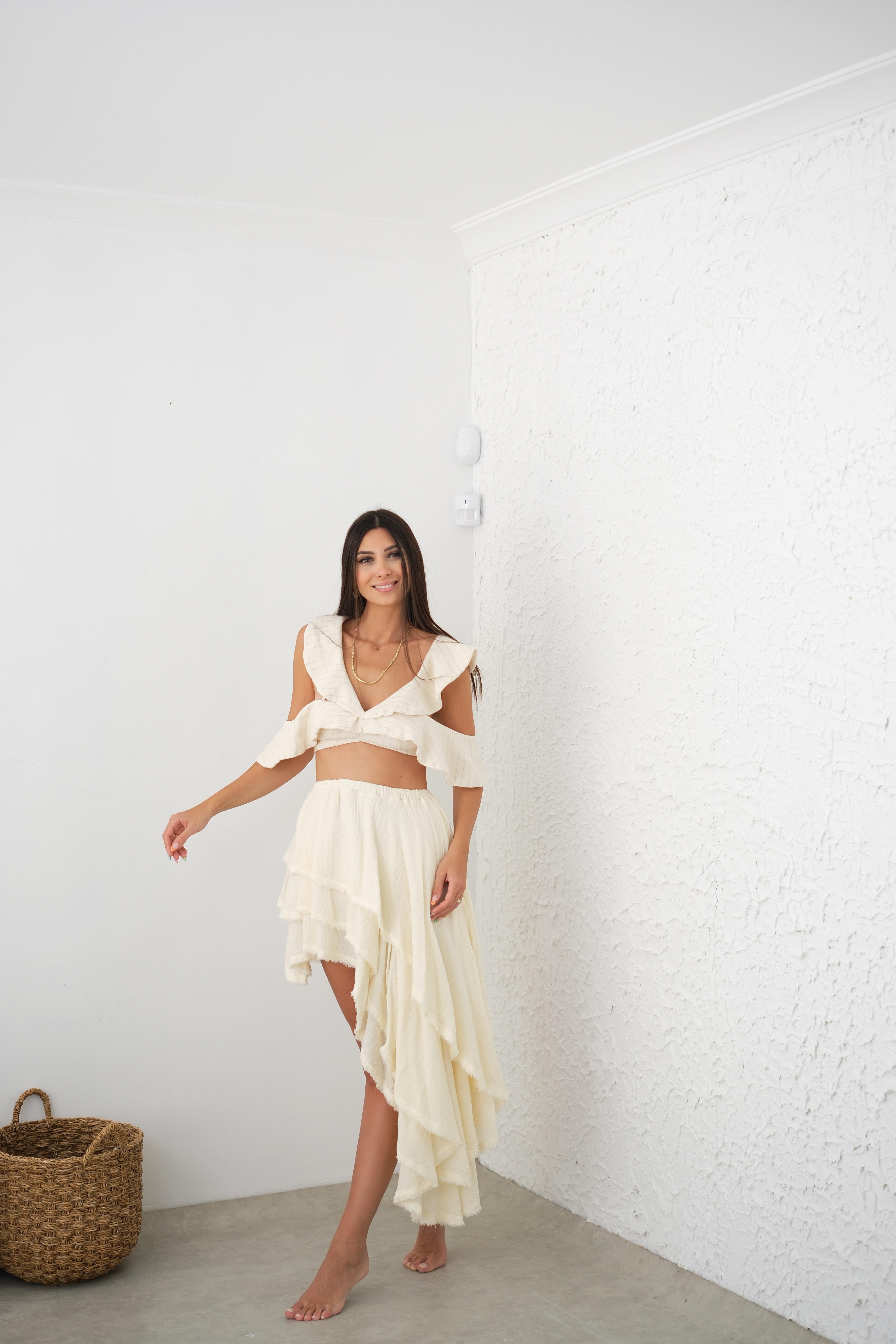 VALYA ASİMETRİK PREMİUM BEJ ETEK