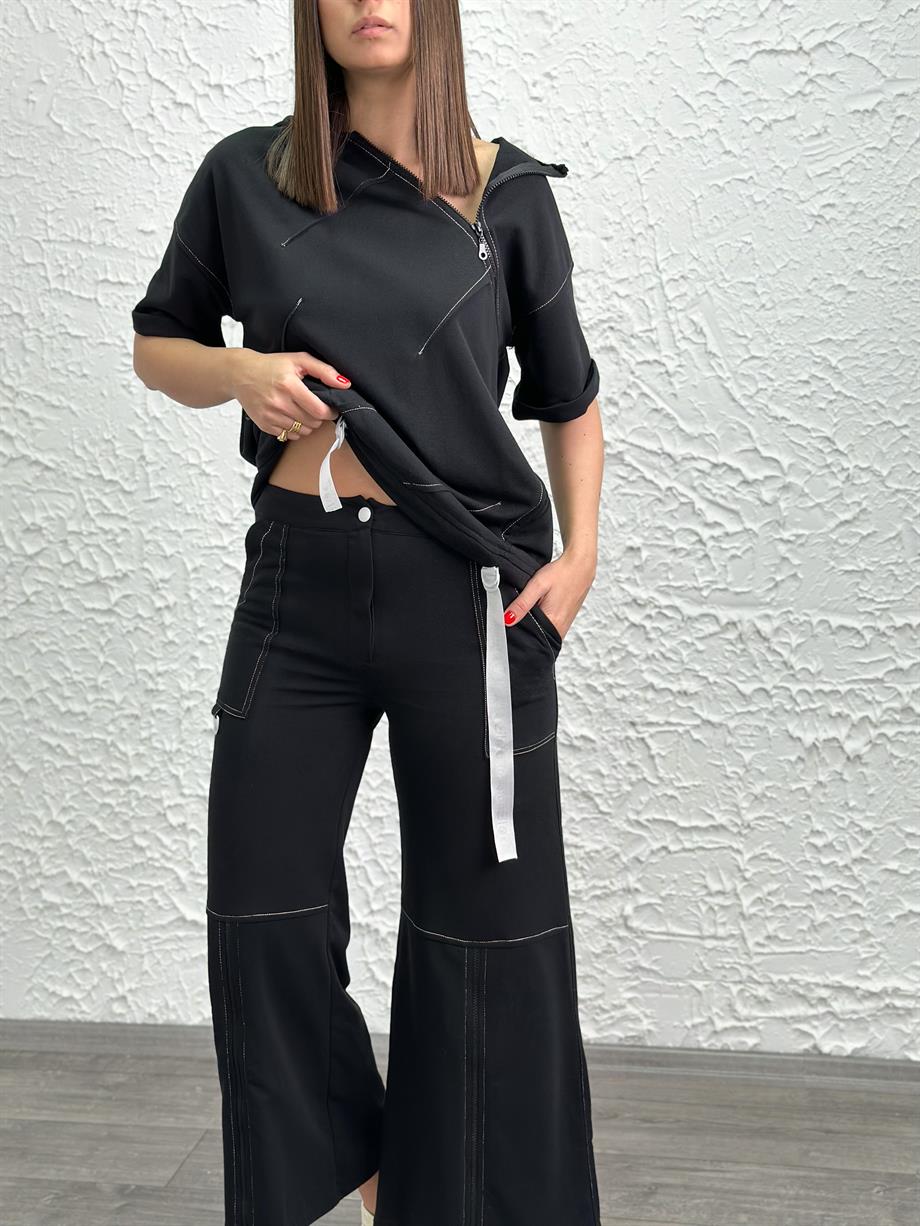 VEGA KAPŞONLU SİYAH SWEATSHIRT