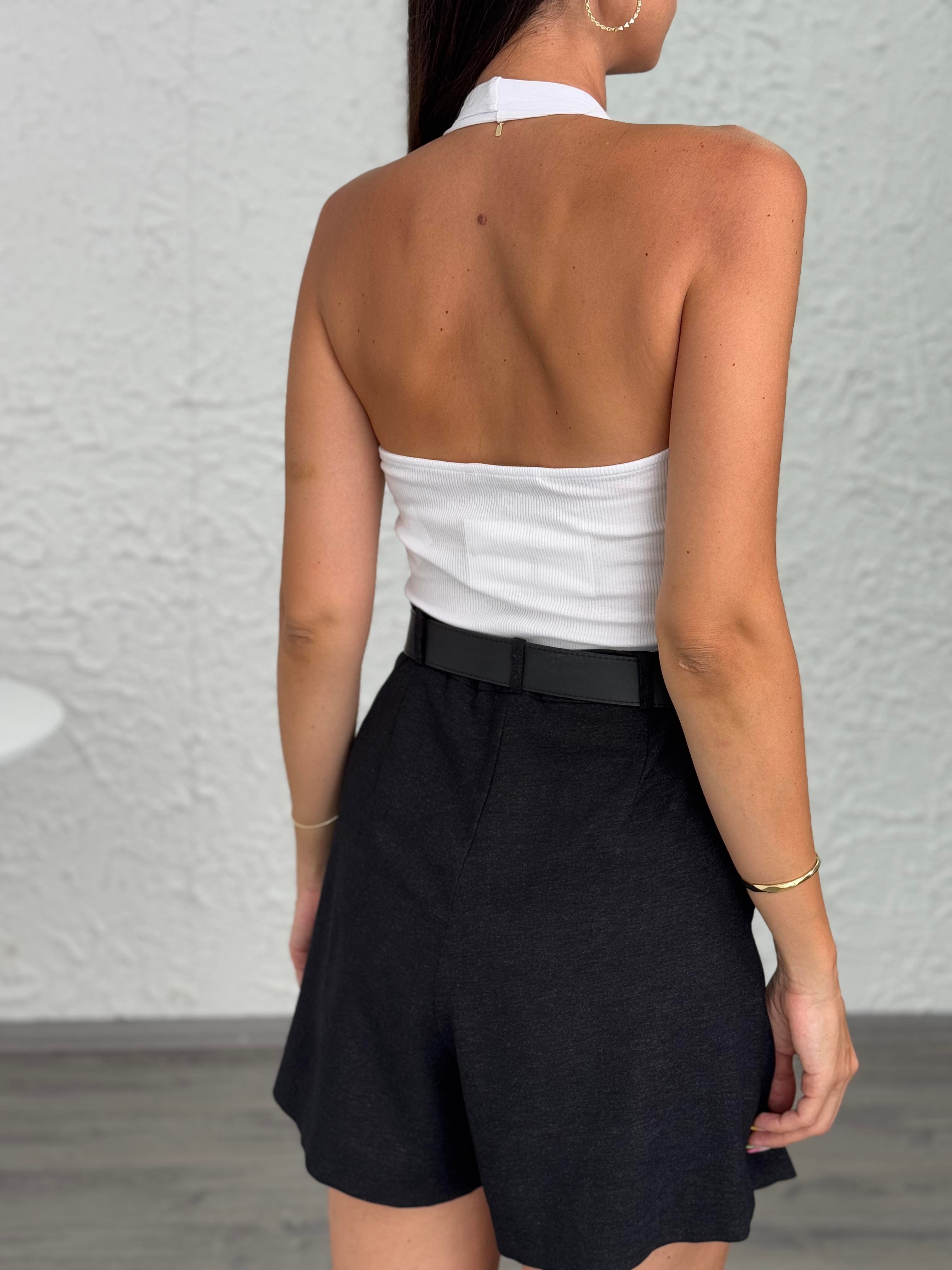 VEHA SİYAH KETEN ŞORT