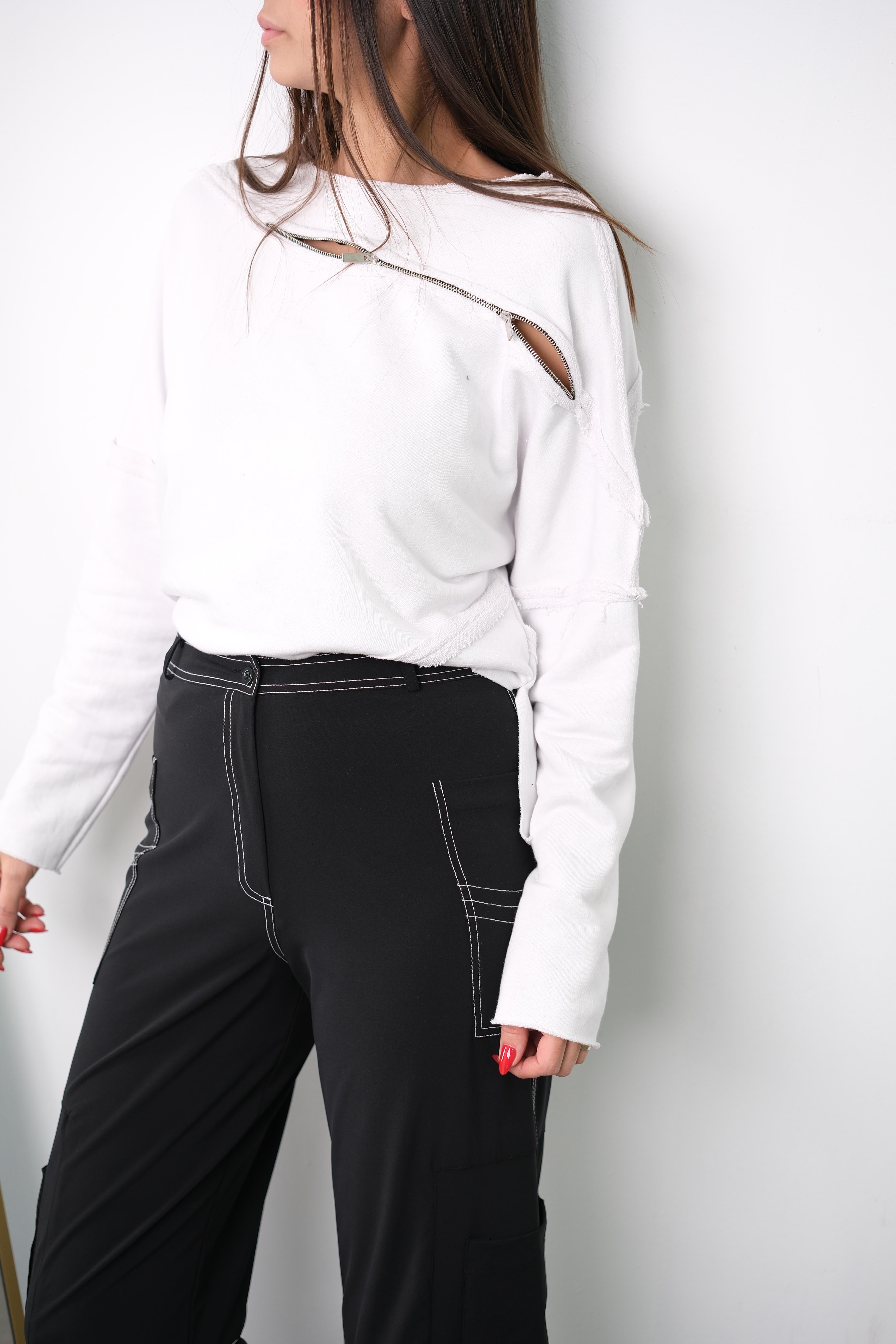 VİSTA FERMUAR DETAYLI BEYAZ BLUZ