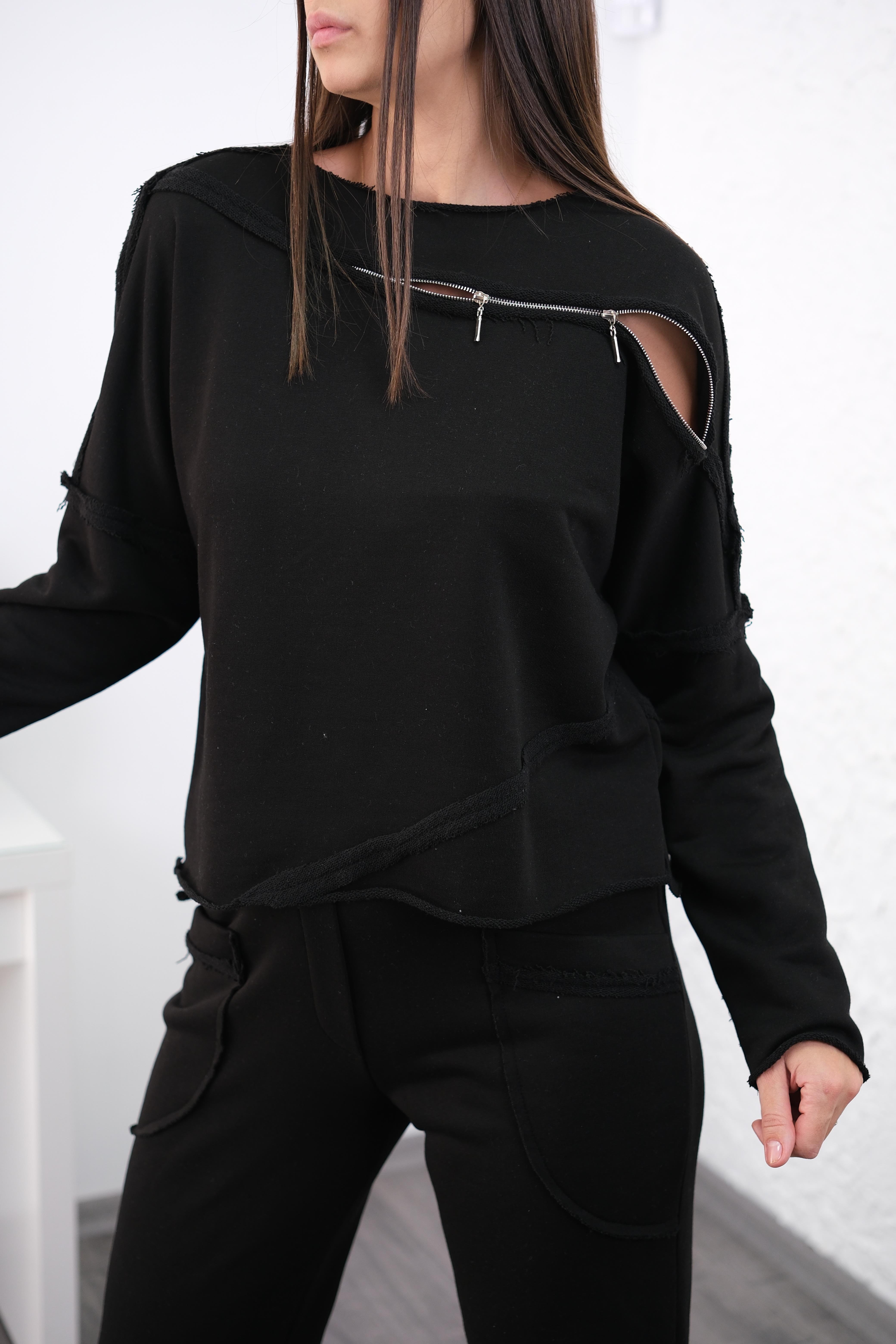 VİSTA SİYAH YAKA DETAYLI SWEAT