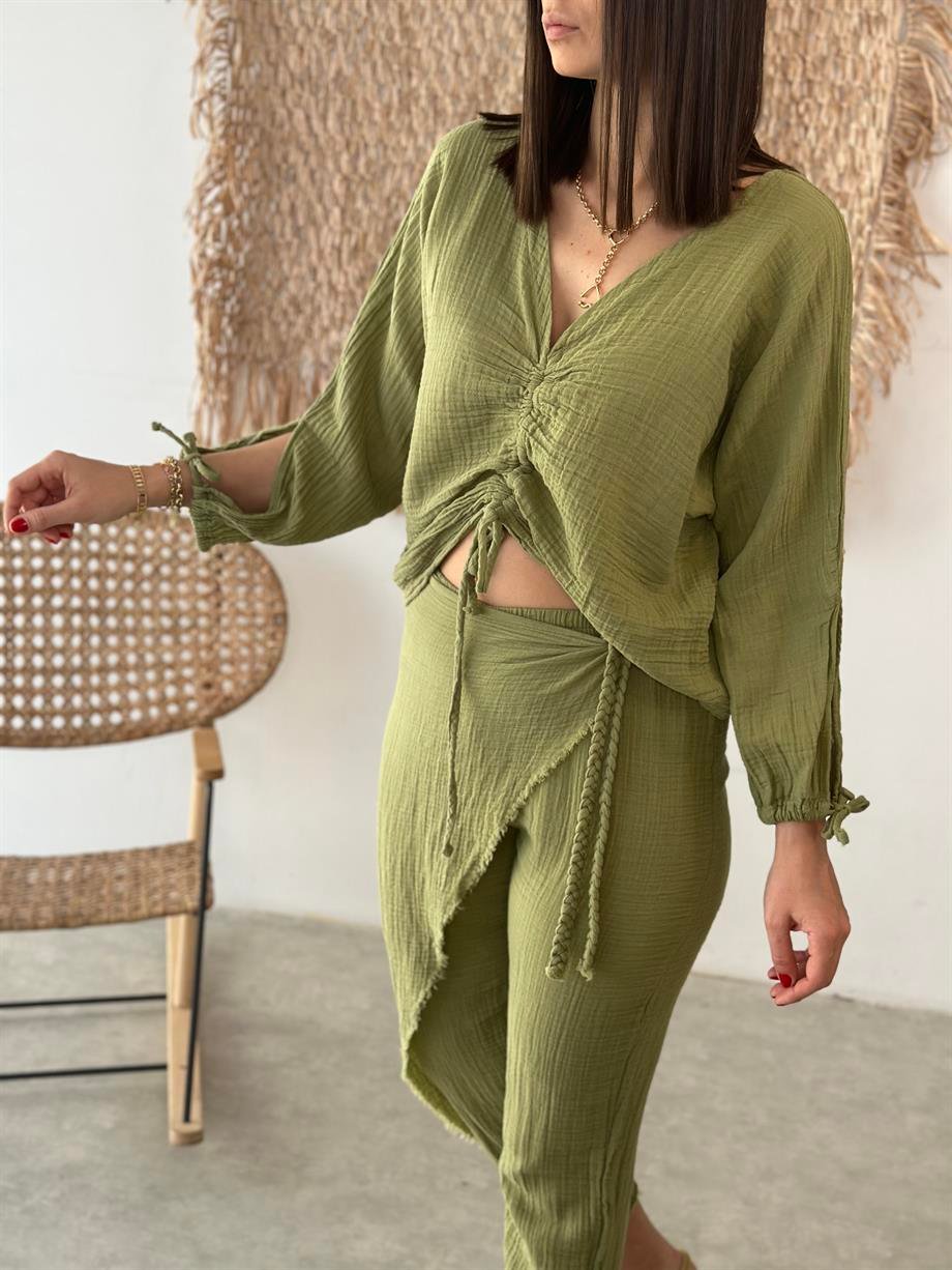YOBO SAGE GREEN MÜSLİN PANTOLON