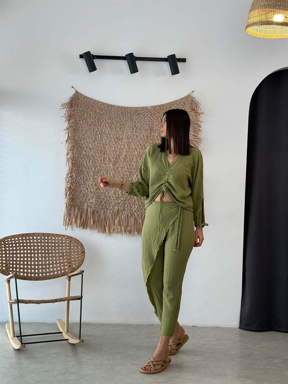 YOBO SAGE GREEN MÜSLİN PANTOLON