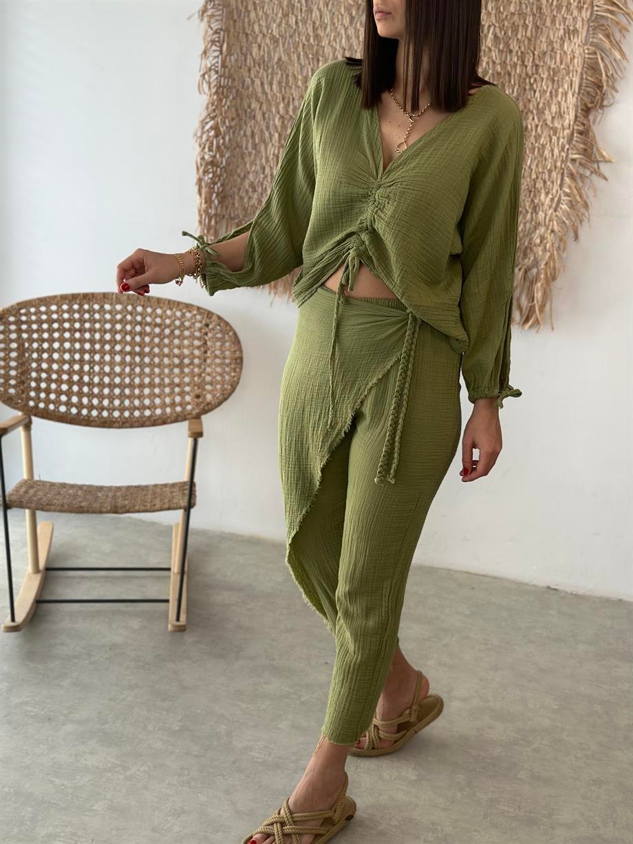 YOBO SAGE GREEN MÜSLİN PANTOLON