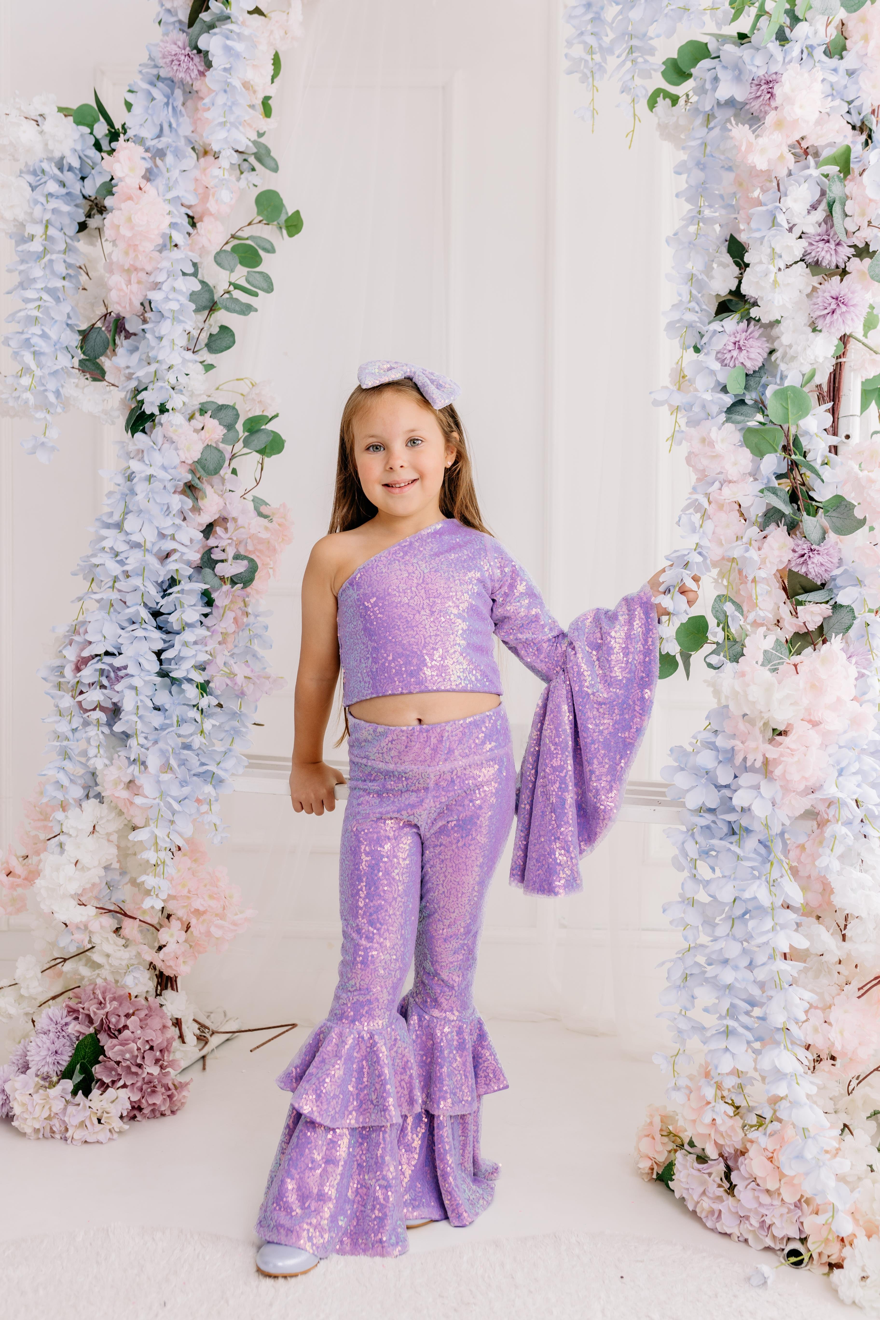 LILAC ONE SHOULDER CROP AND FRILL TROUSERS OUTFIT (TAM SET)