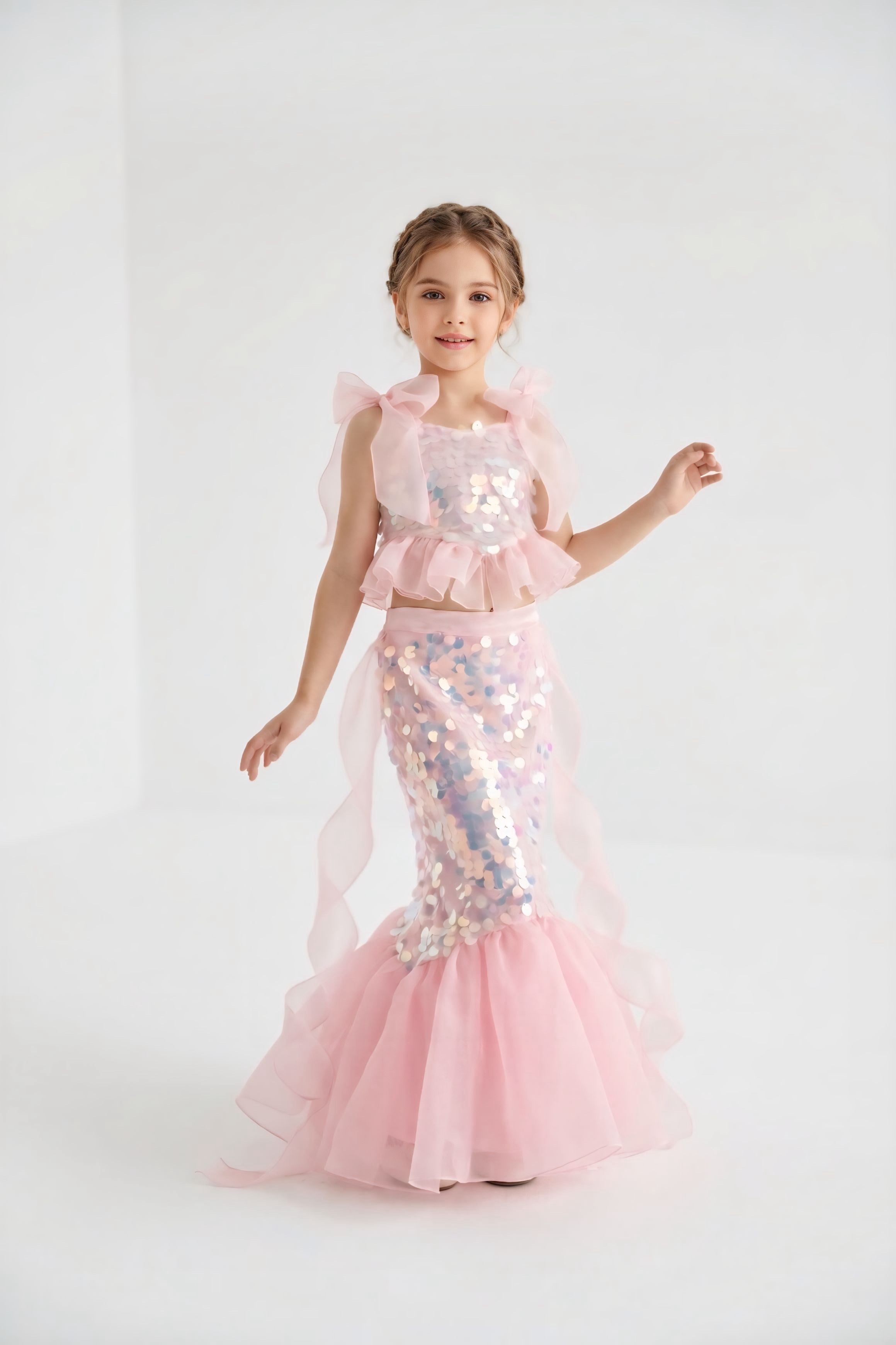 PINK ARIEL MERMAID SKIRT AND CROP