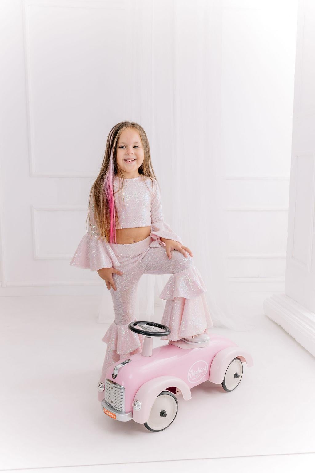 PINK FRILL WINTER CROP&FRILL TROUSER