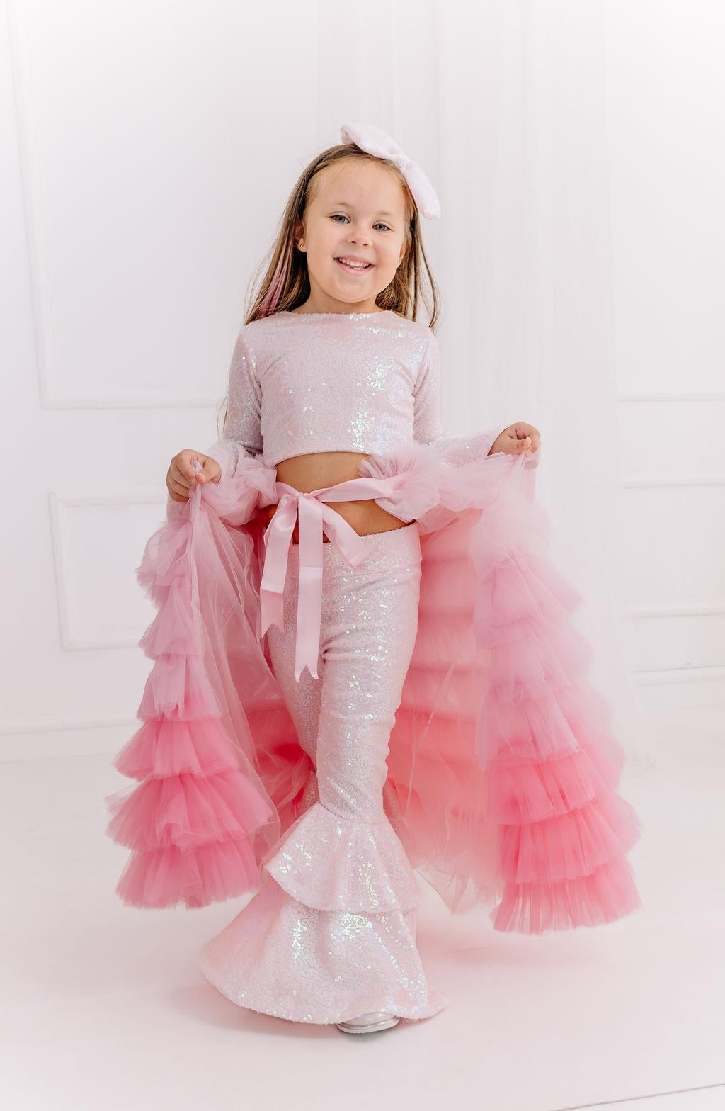 PINK FRILL WINTER TROUSER OUTFIT