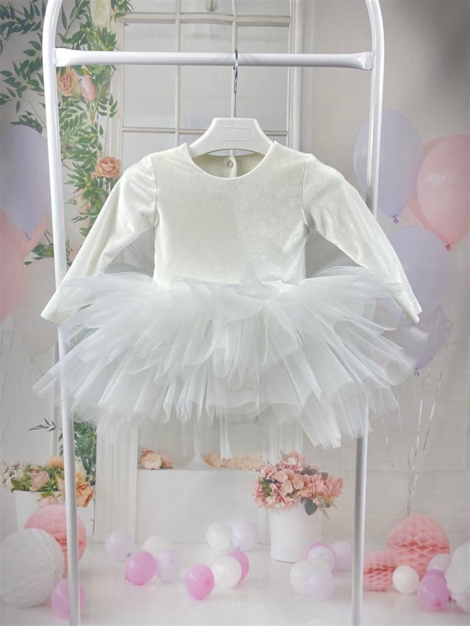 WHITE BASIC VELVET TUTU DRESS