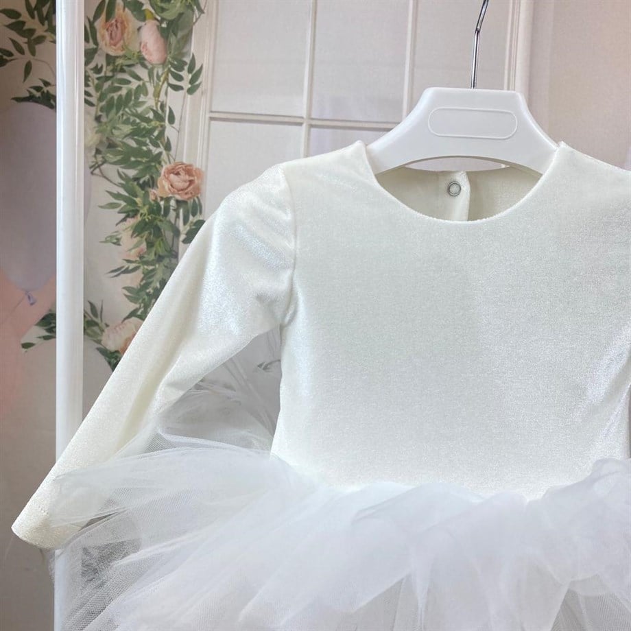 WHITE BASIC VELVET TUTU DRESS