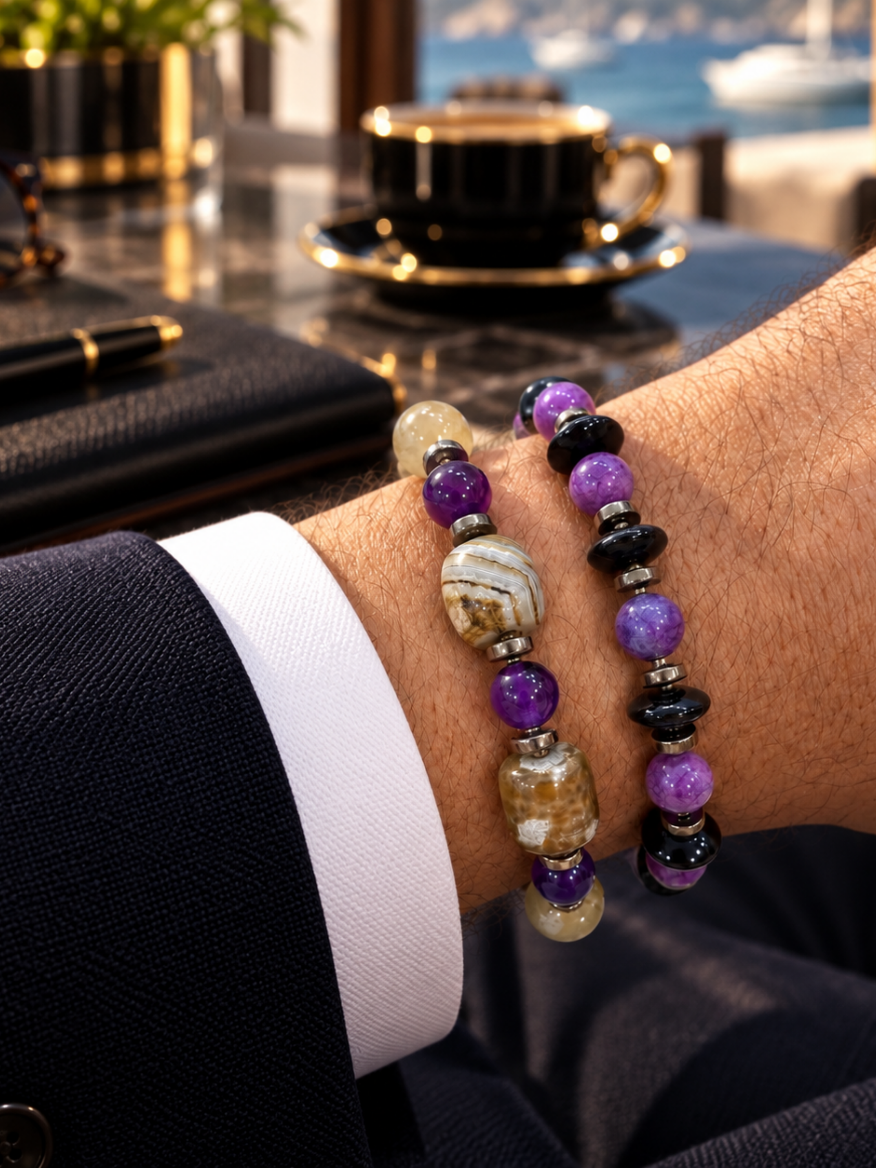 Ametist ve Akik Özel Tasarım Bileklik KombiniAkik doğal taş Bileklik | PiedraJewelsPiedraJewels
