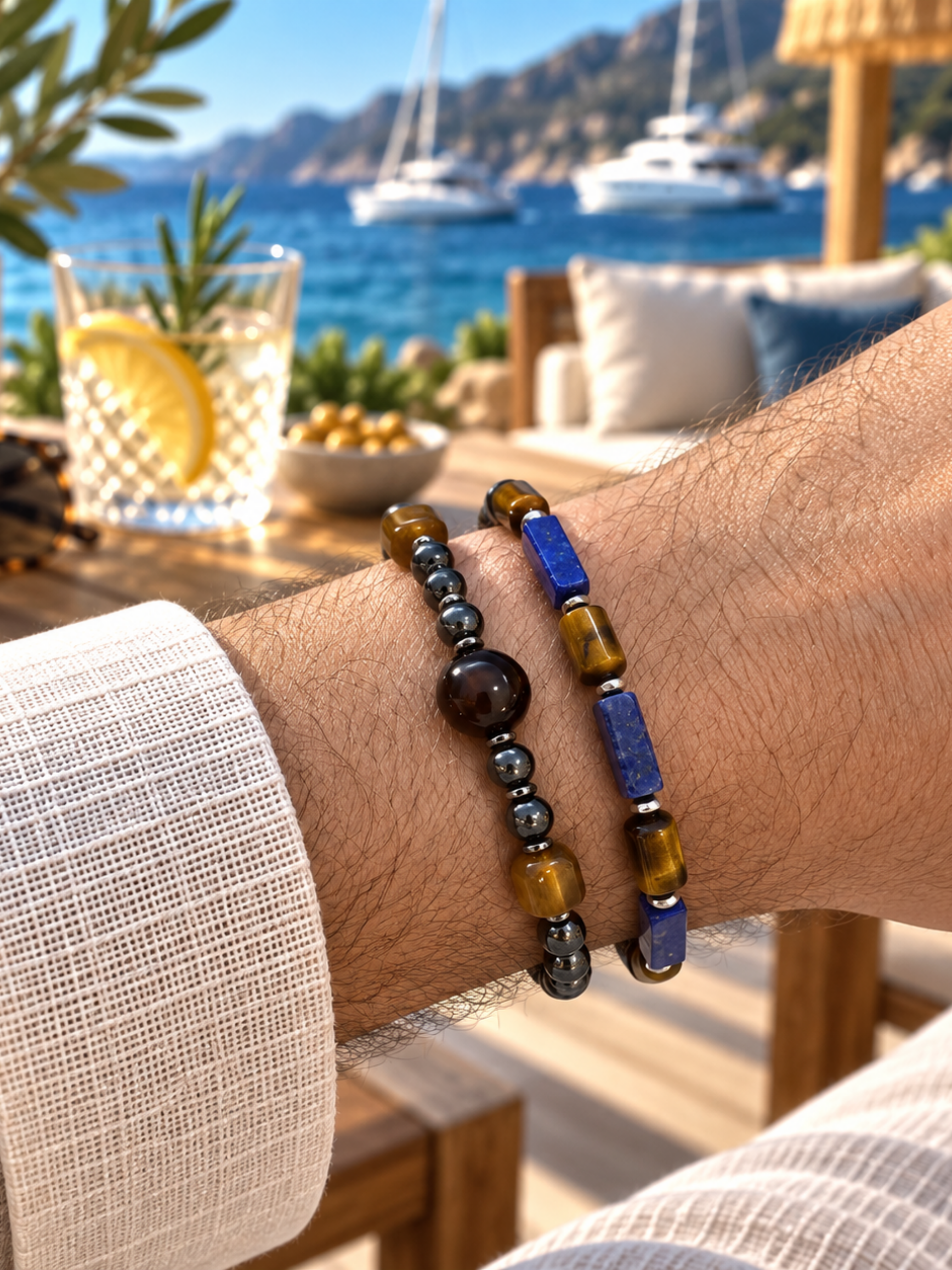 Lapis ve Hematit Özel Tasarım Bileklik KombiniKaplan gözü ve akik doğal taş Bileklik | PiedraJewelsPiedraJewels